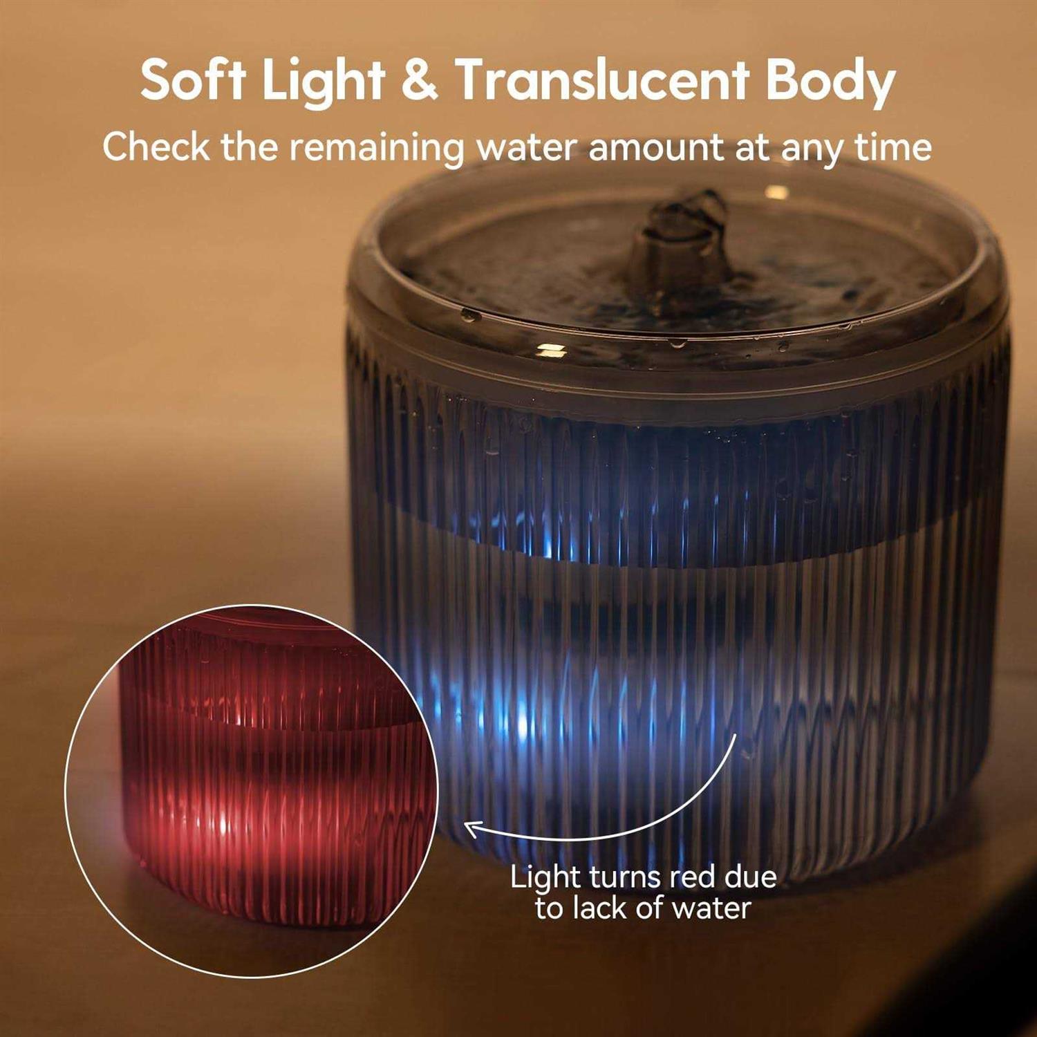 Cat Water Fountain with LED Light 88oz/2.6L No Pawblems Ultra Quiet Pet Water Fountain with 2 Flow Modes