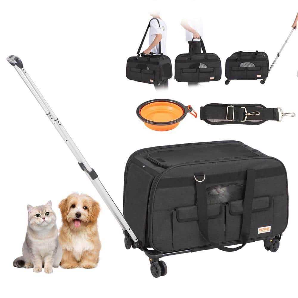 VEVOR Cat Carrier with Wheels Rolling Pet Carrier with Telescopic Handle and Shoulder Strap