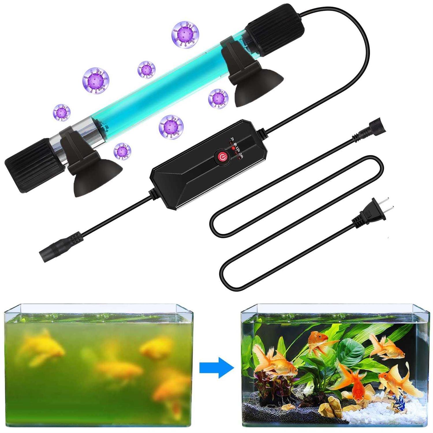 JAHEA UV Sterilizer for Aquarium,11 W&13 W Fish Tank Clean Light with Timer,Aquarium Green Killing Machine Waterproof Clean Submersible Lamp
