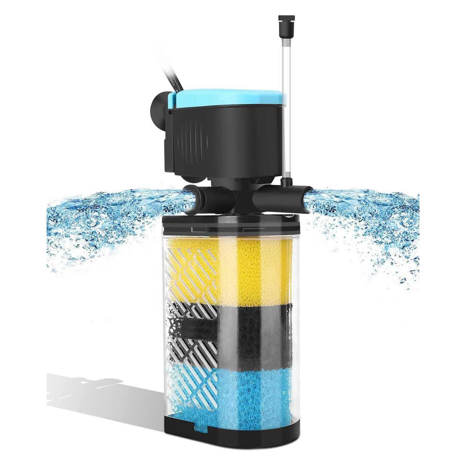 AquaMiracle Aquarium Filter 3-Stage in-Tank Filter Internal Fish Tank Filter Turtle Filter Fish Tanks with Dual Water Outlet