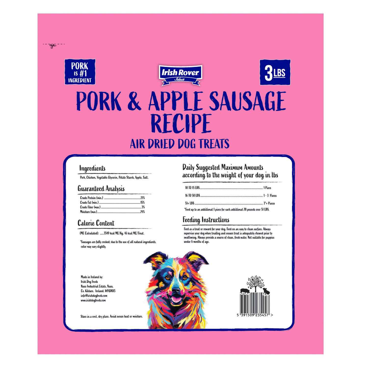 Irish Rover Pork and Apple Sausage Air Dried Dog Treats