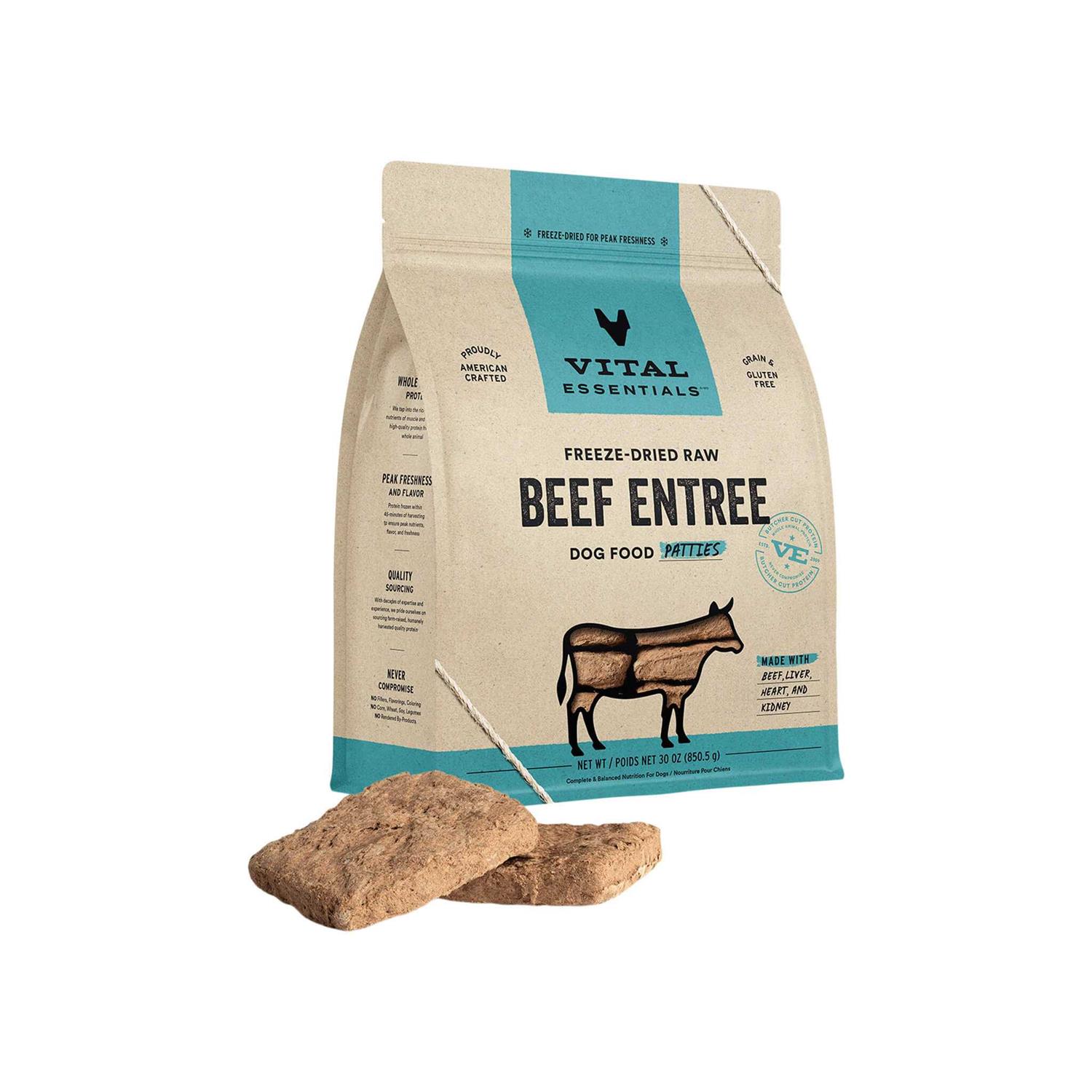 Vital Essentials Beef Entree Patties Freeze-Dried Raw Dog Food