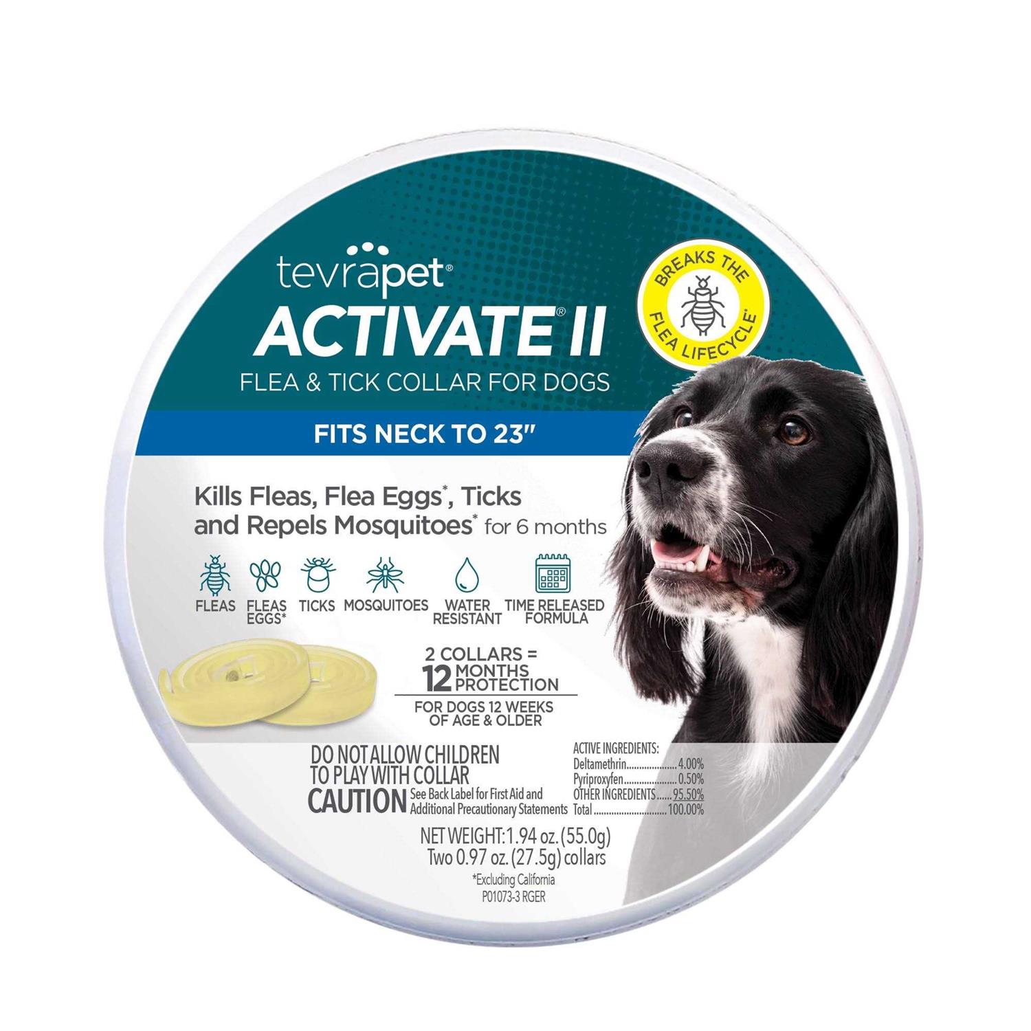 TevraPet Activate II Flea & Tick Collar for Dogs