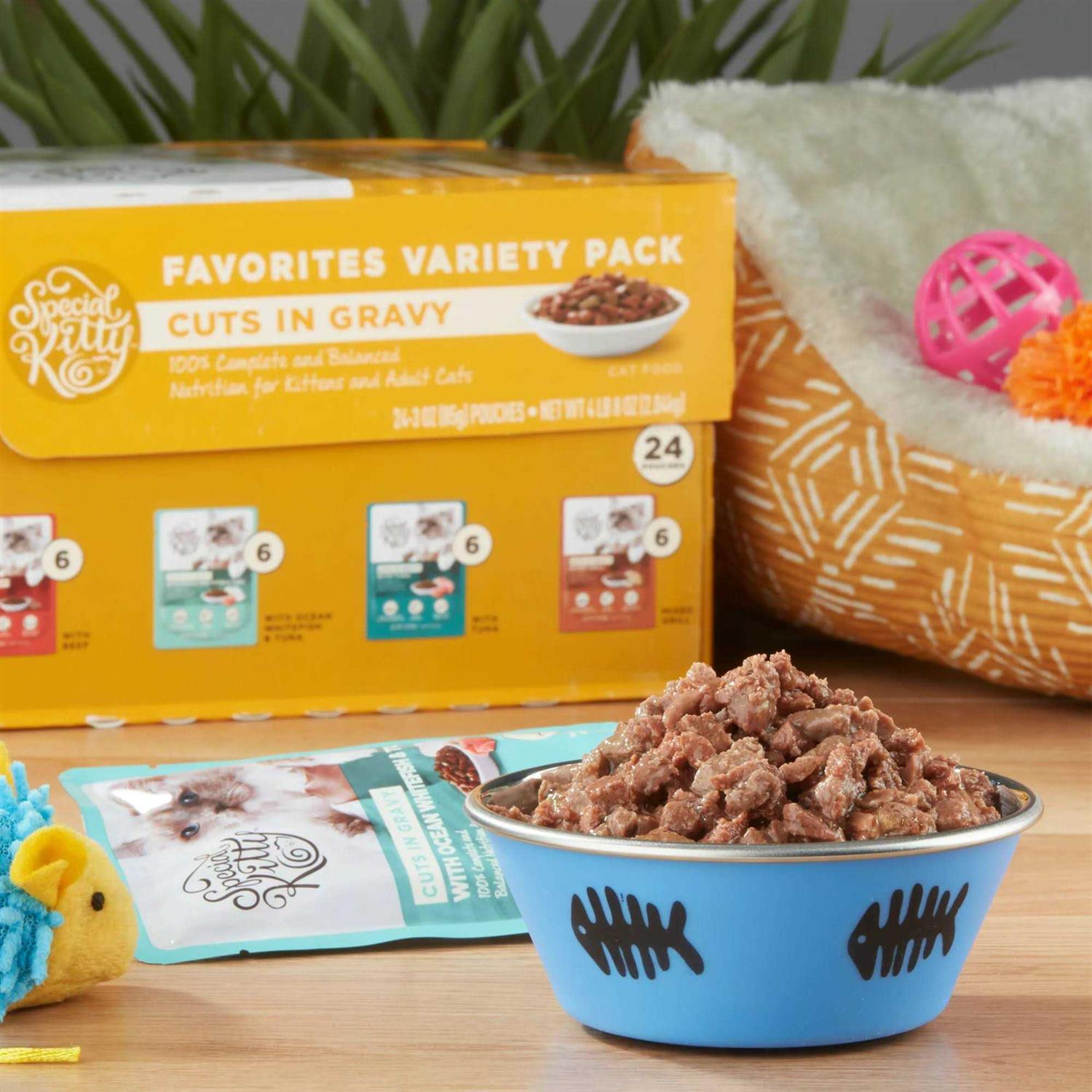 Special Kitty Favorites Variety Pack Cuts in Gravy Cat Food, Kittens and Adult Cats 3oz. Pouches