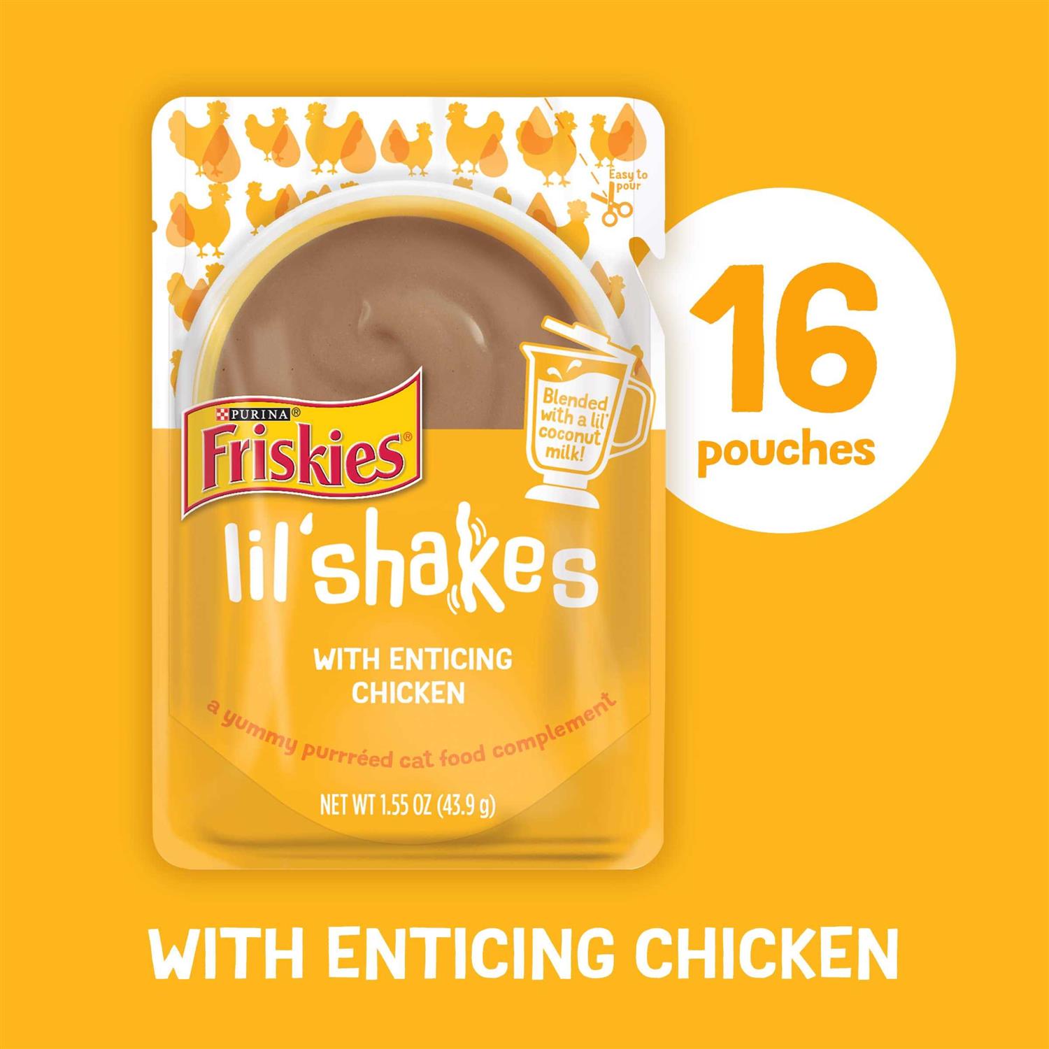 Purina Friskies Lil’ Shakes With Enticing Chicken Lickable Puree Cat Food Topper