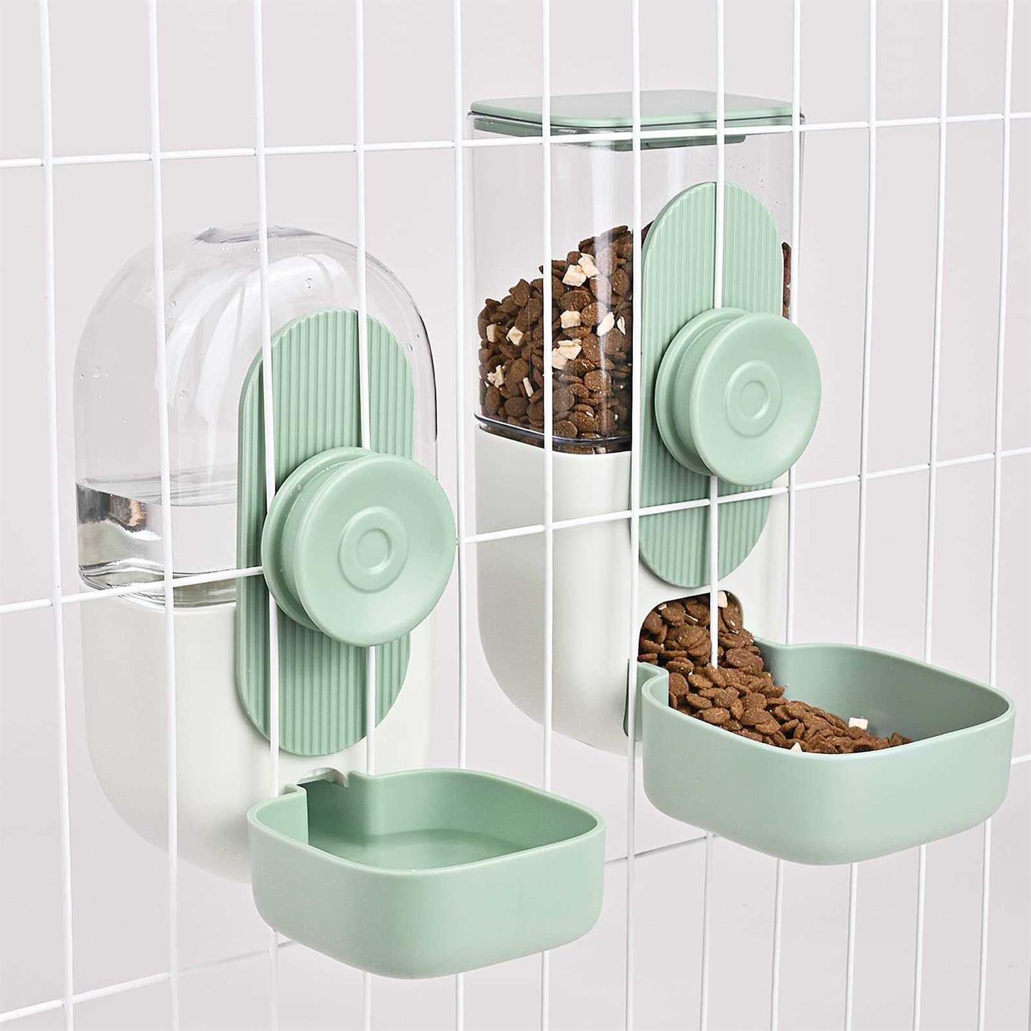 RUBYHOME 35oz Hanging Automatic Food Water Dispenser, Gravity Rabbit Feeder and Water Dispenser Set, Cage Cat Food and Water Dispenser Bowl