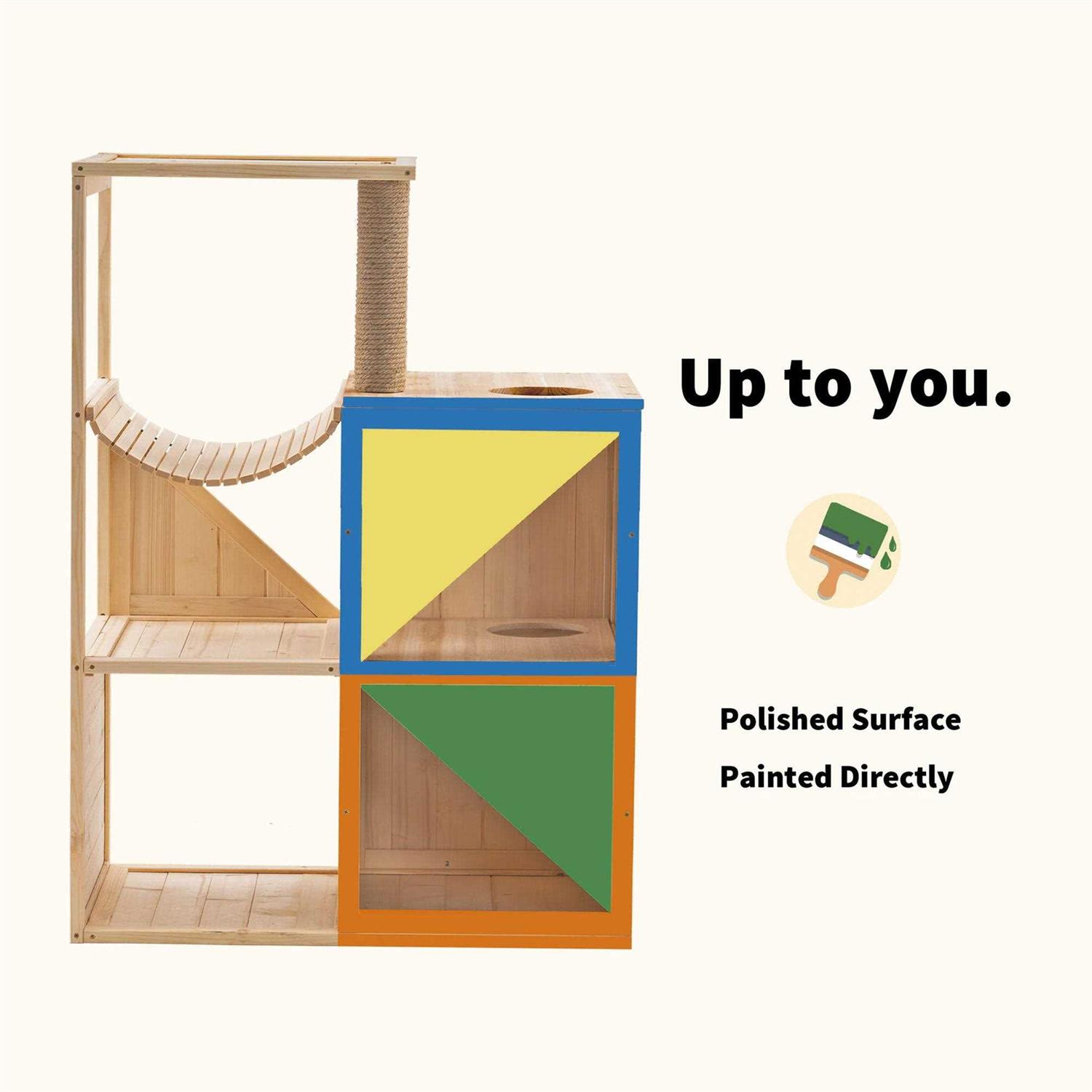 MCombo 43.5 inch Tall Solid Wood Cat House w/ Scratching Columns 0505