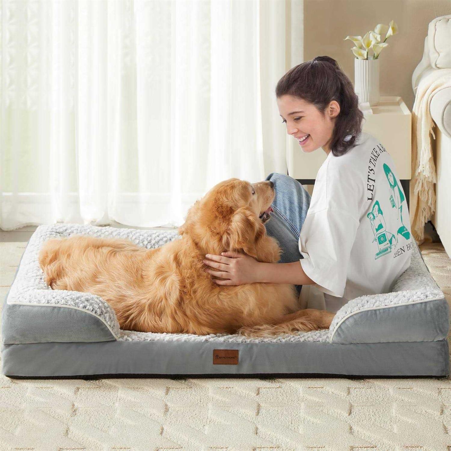 LNSSFFER Orthopedic Dog Beds for Large Dogs,Sofa Dog Bed Large Dogs. Egg Foam Large Dog Bed with Removable Washable Pillow Cover
