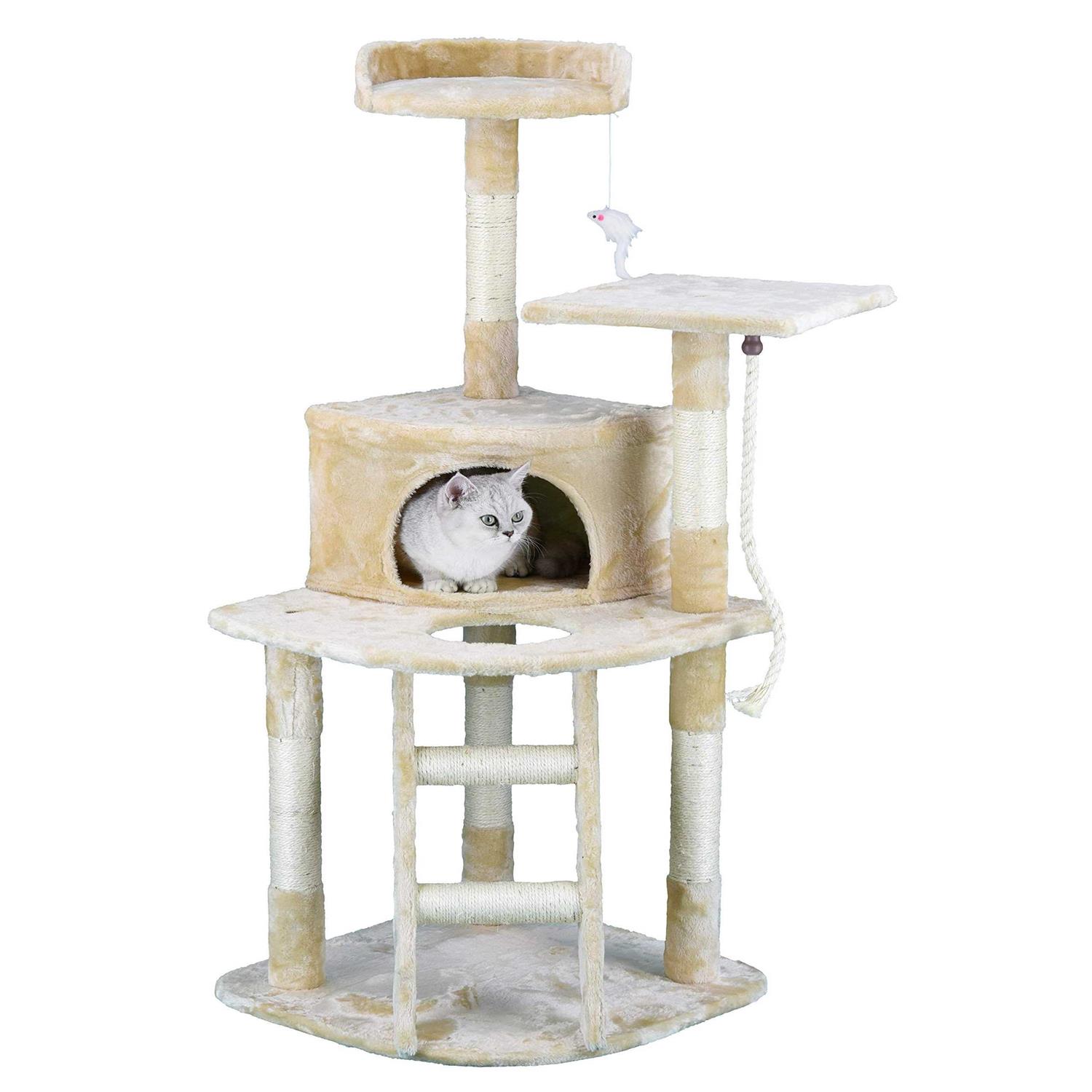 Go Pet Club Beige Economical Cat Tree Condo with Sisal Covered Posts