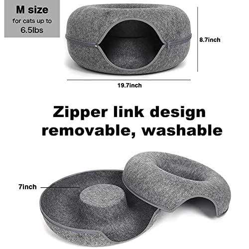 Cat Cave for Indoor Cats Large Cat Donut Cat Tunnel Bed Peekaboo Cat Cave with 3 Toys