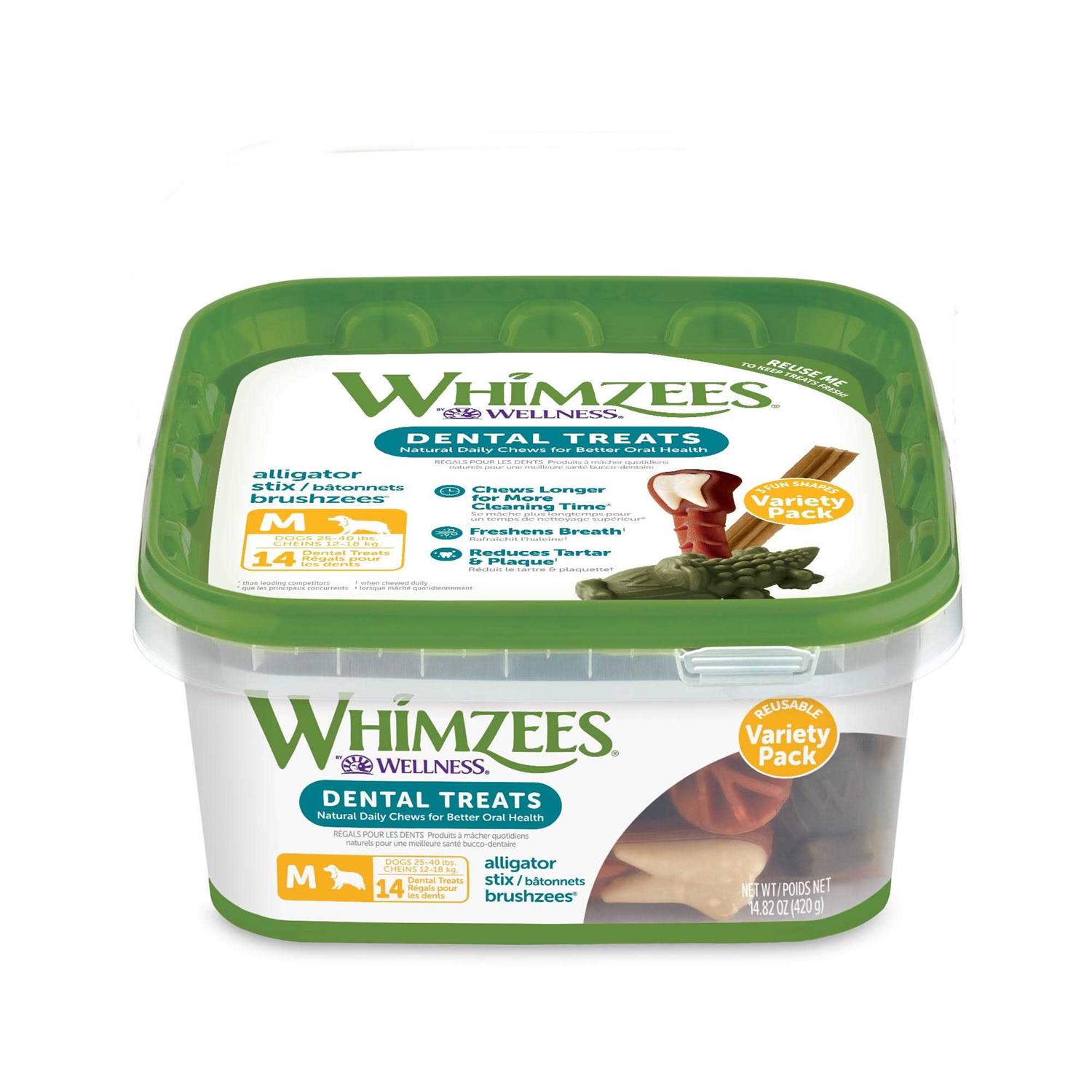 Whimzees Natural Dental Variety Tub Dog Treats