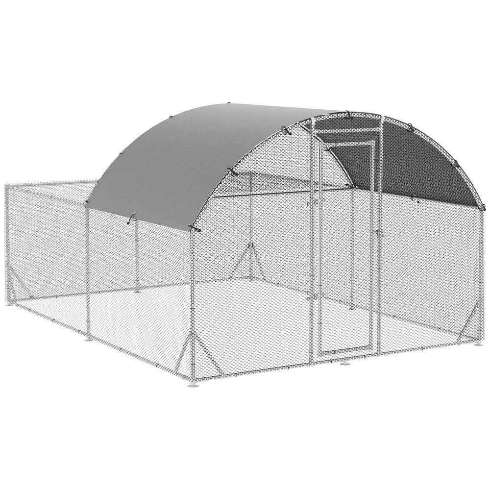 PawHut Metal Chicken Coop Walk-in Enclosure with Cover