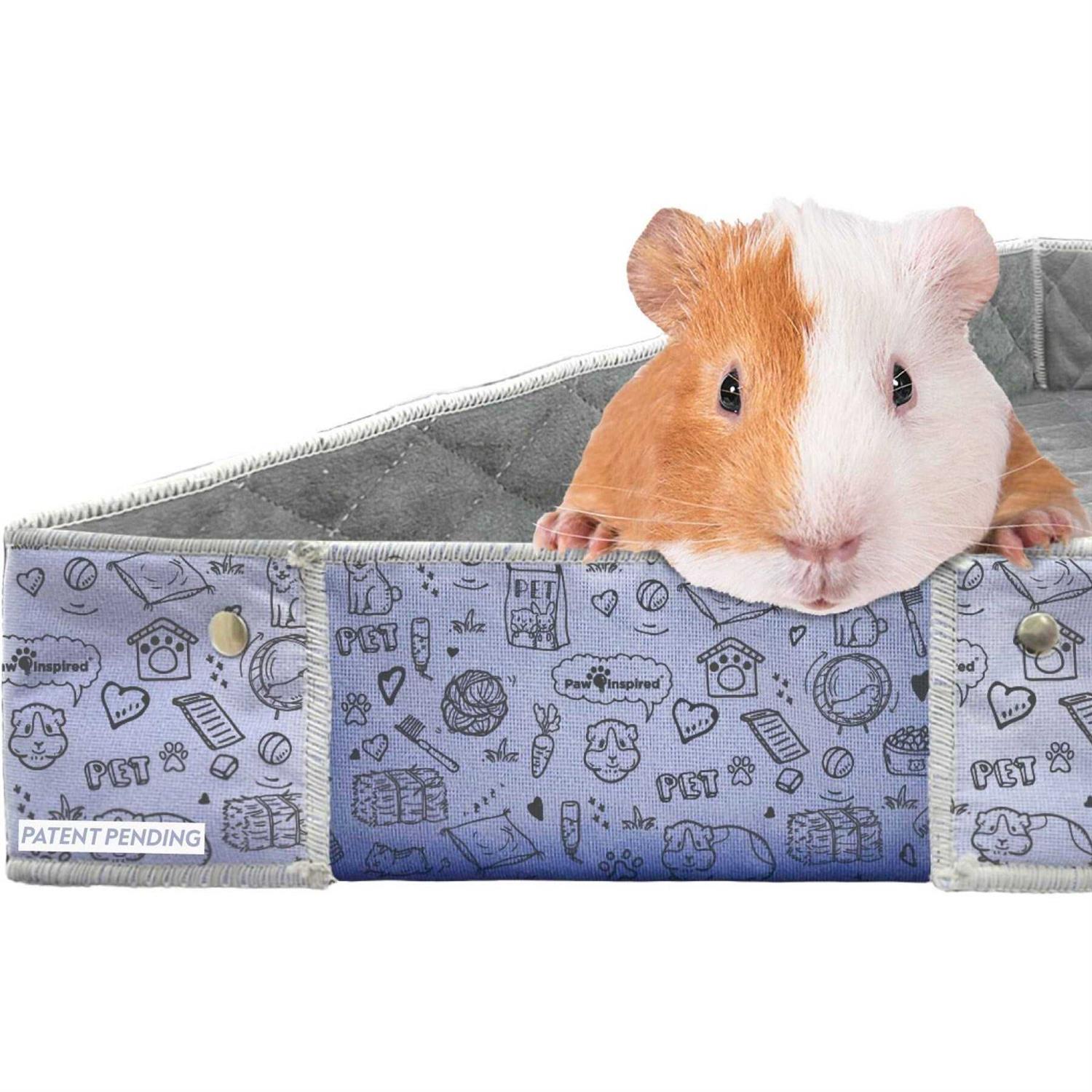 Paw Inspired Critter Box Washable Fleece Guinea Pig Cage Liner & Bedding with Raised Sides