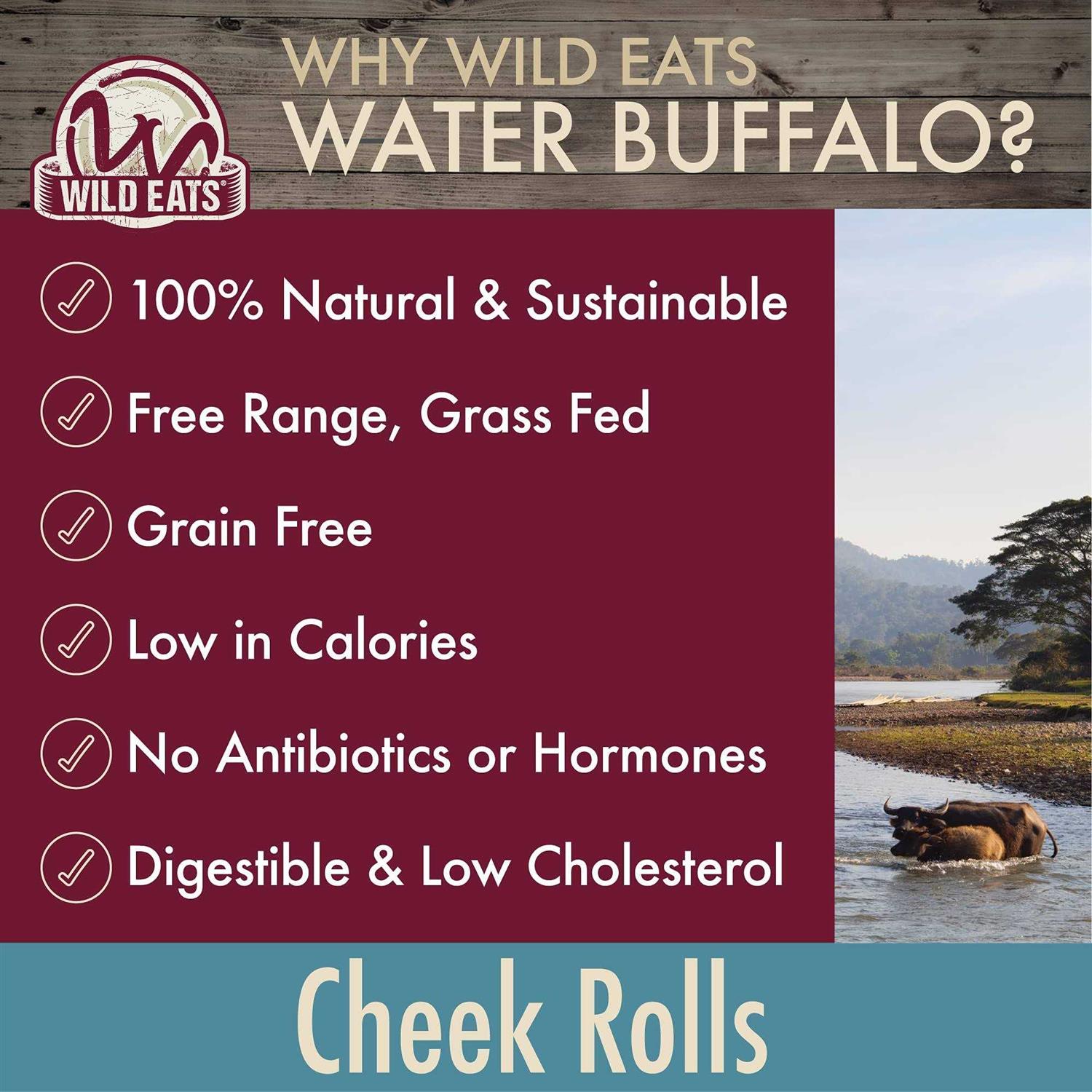 Wild Eats Water Buffalo Retriever Style Cheek Roll Dog Chews-5 Pack