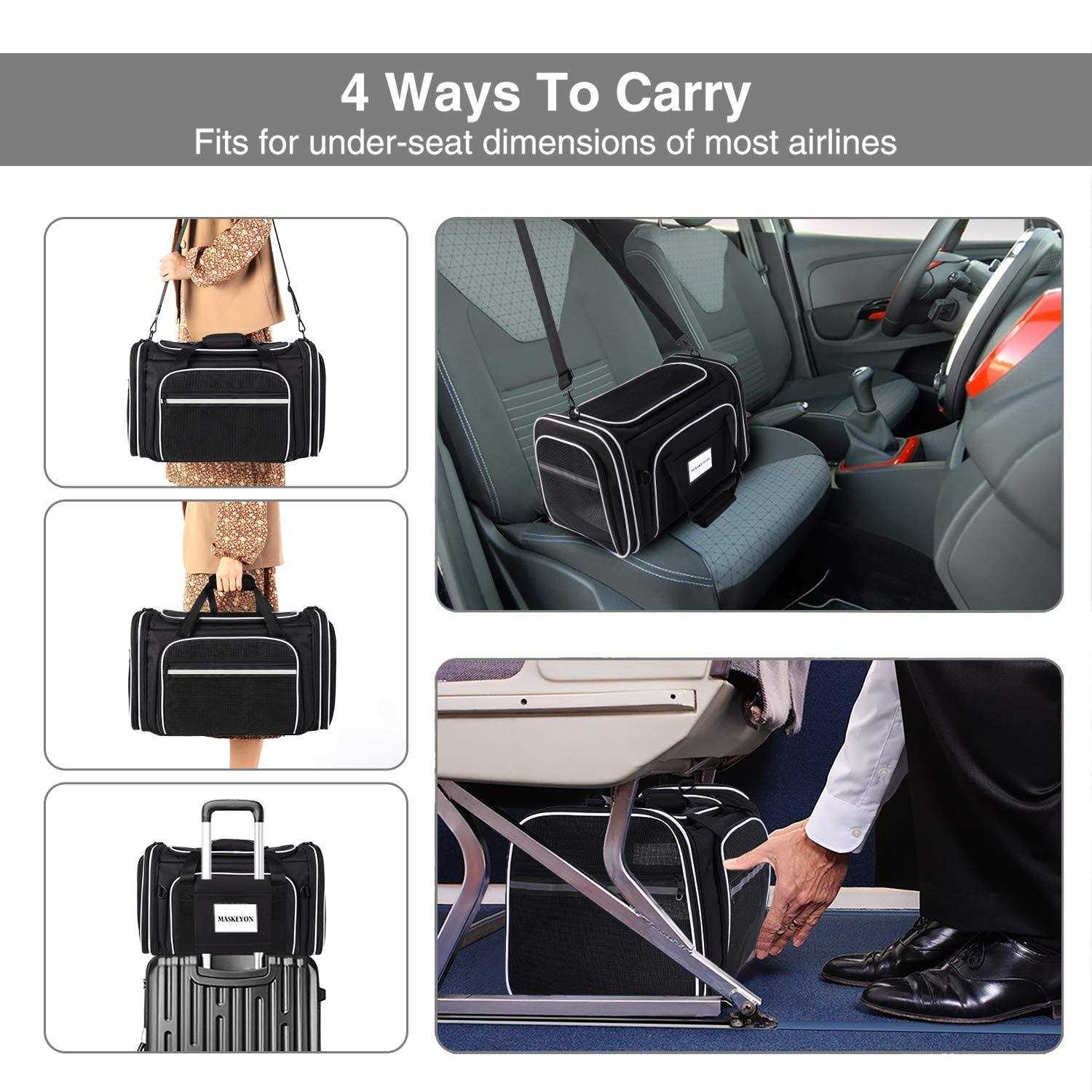 MASKEYON TSA Airline Approved Soft Sided Pet Carrier 4 Expandable Large Travel Carrier Collapsible with 3 Removable Washable