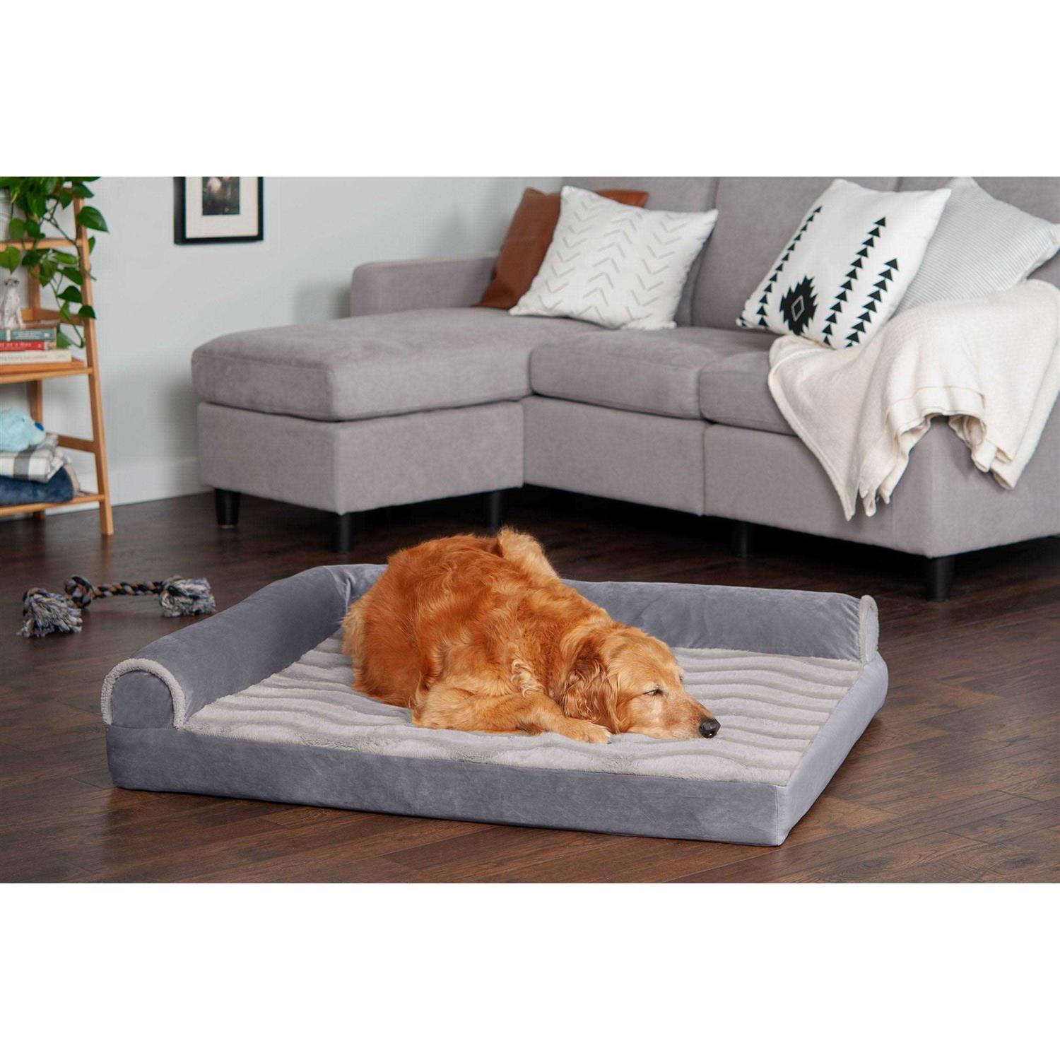 FurHaven Wave Fur & Velvet Deluxe Chaise Lounge Dog Bed