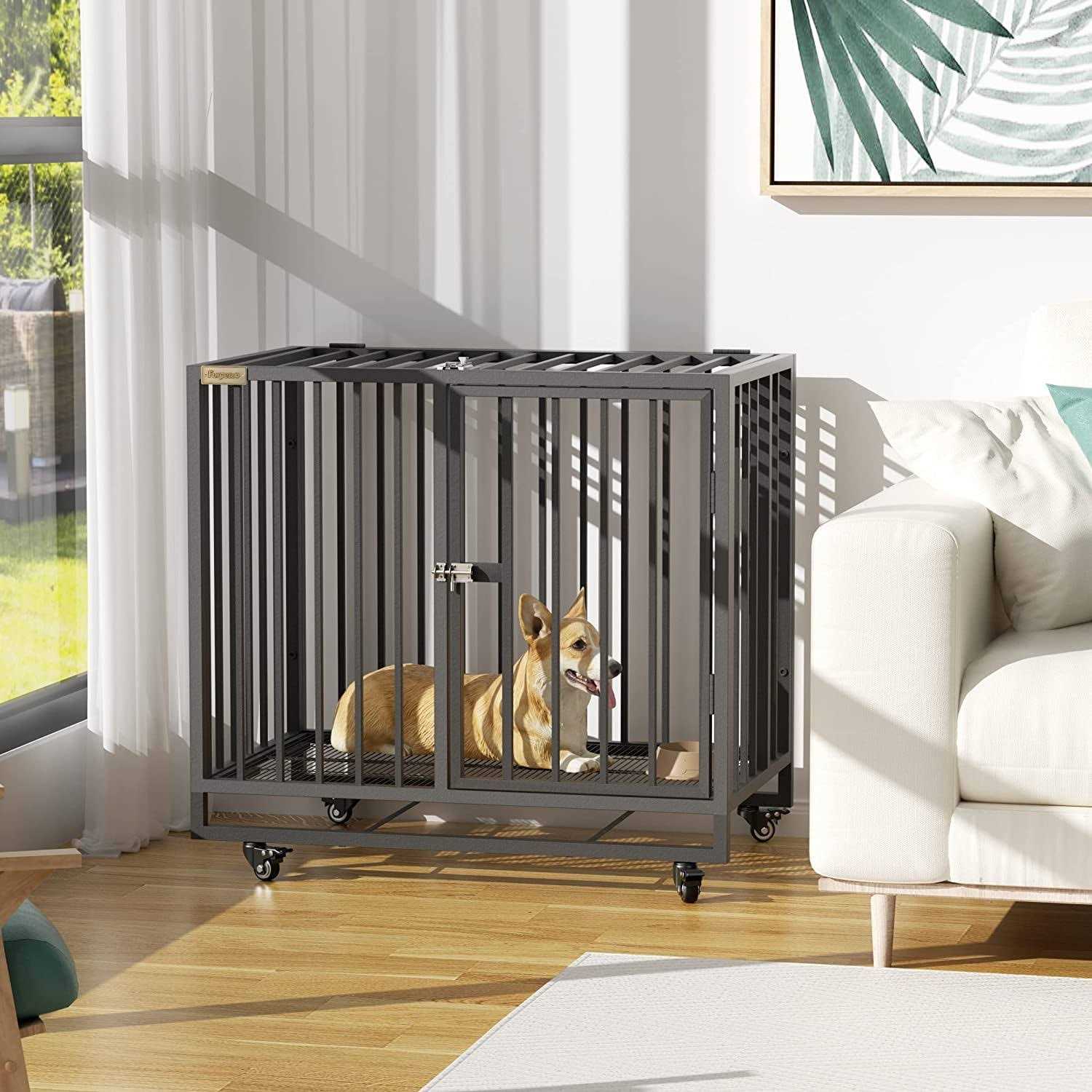 Furpezoo Dog Crate Heavy Duty Strong Steel Dog Cage Medium Dog Kennel with 4 Wheels