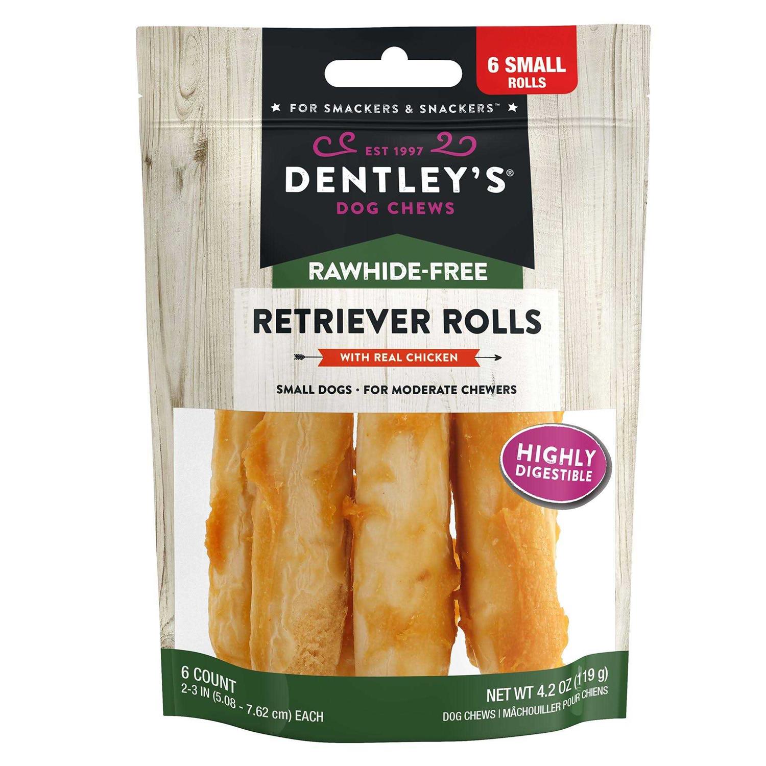 Dentley’s Rawhide-Free Retriever Rolls Small Dog Treats Chicken