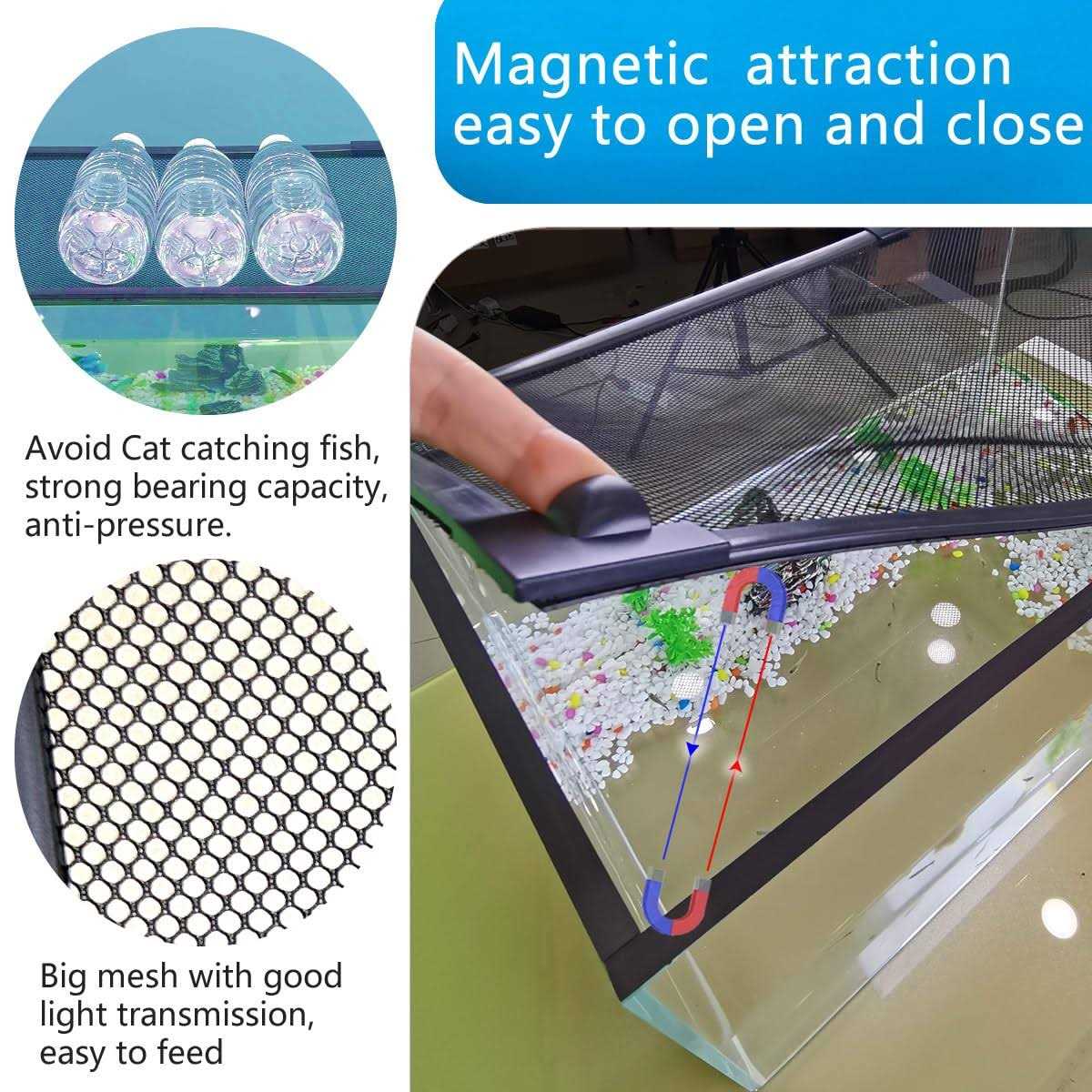 DIY Magnetic fish tank lid protective net 94X46cm Keep fish from jumping out Prevent fish
