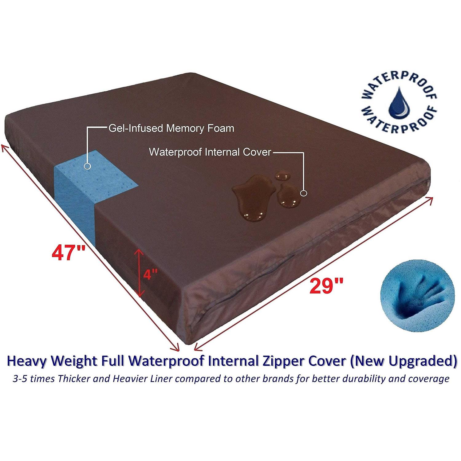 Dogbed4less Orthopedic gel Memory Foam Dog Bed Large Pet and Waterproof Liner Cover