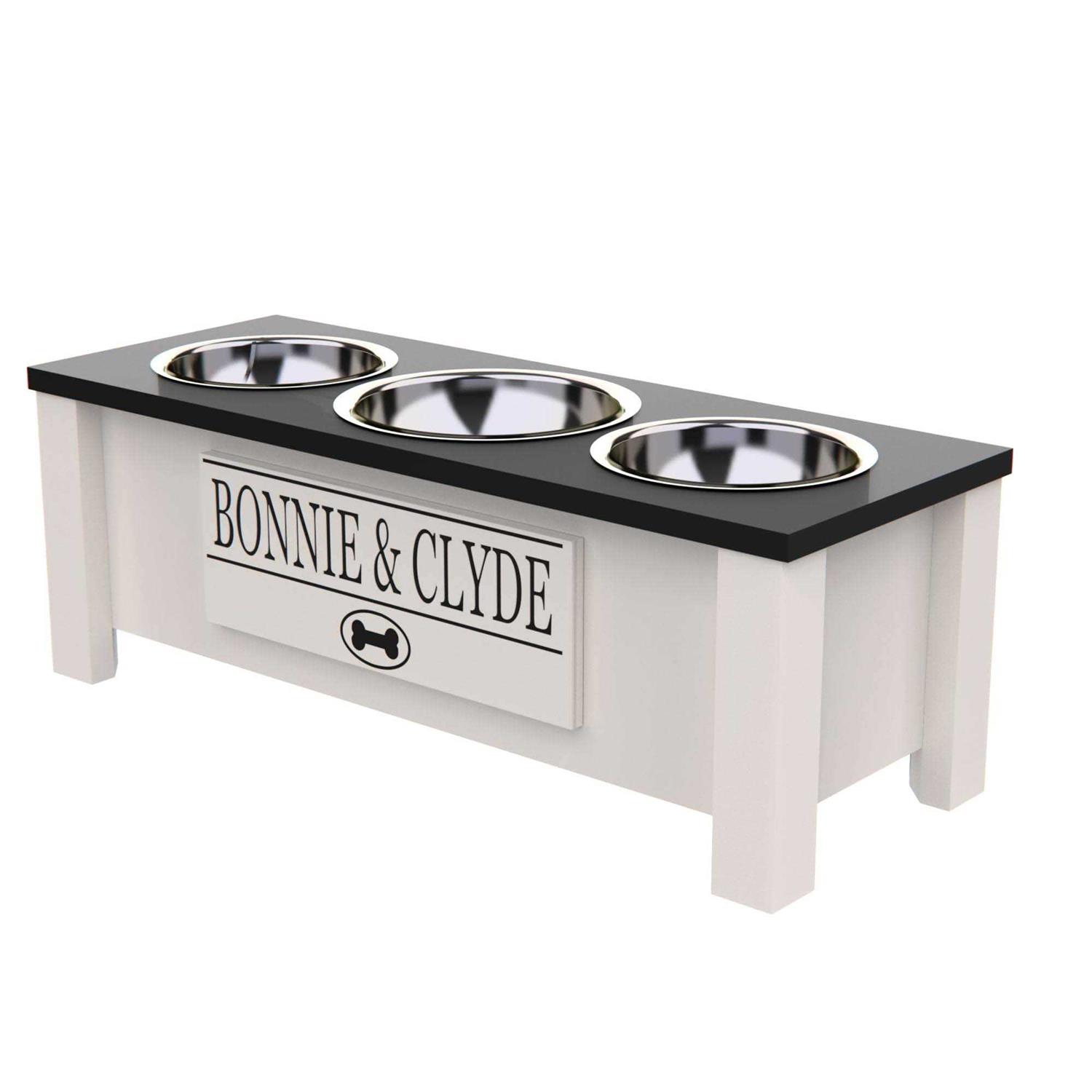 GrooveThis Woodshop Personalized 3 Bowl Elevated Dog Feeder Station with Internal Storage