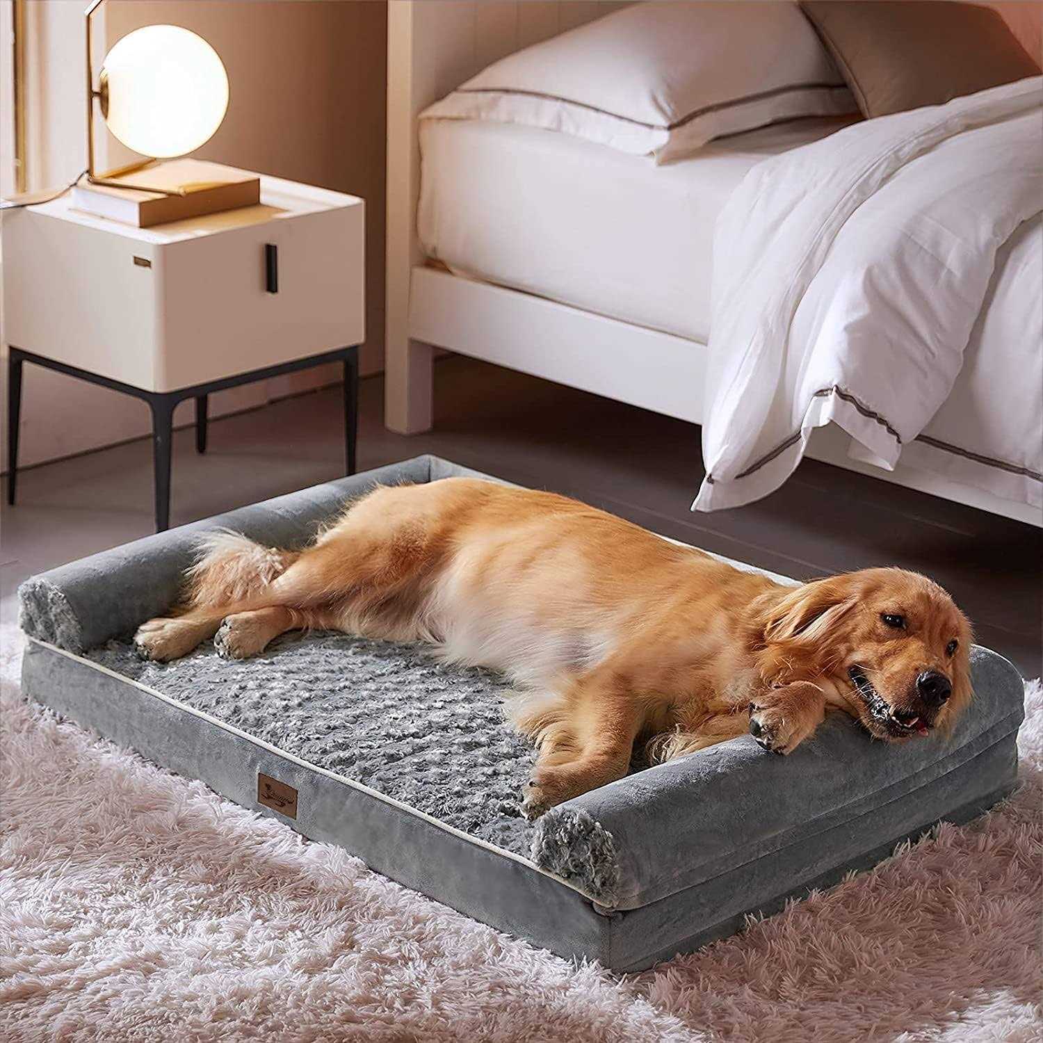 LNSSFFER Orthopedic Dog Beds for Large Dogs,Sofa Dog Bed Large Dogs. Egg Foam Large Dog Bed with Removable Washable Pillow Cover