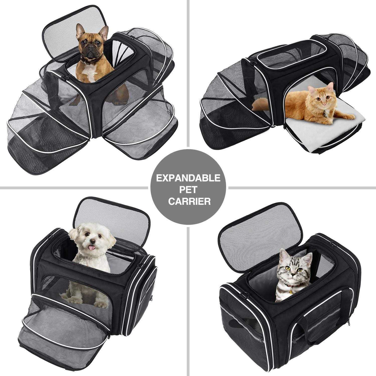 MASKEYON TSA Airline Approved Soft Sided Pet Carrier 4 Expandable Large Travel Carrier Collapsible with 3 Removable Washable