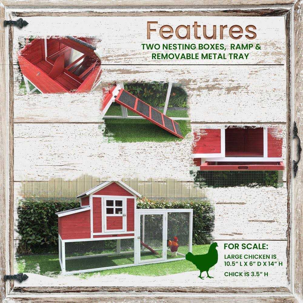 Hanover Outdoor Elevated Wooden Chicken Coop with Ramp Nesting Box HANCC0104-RED