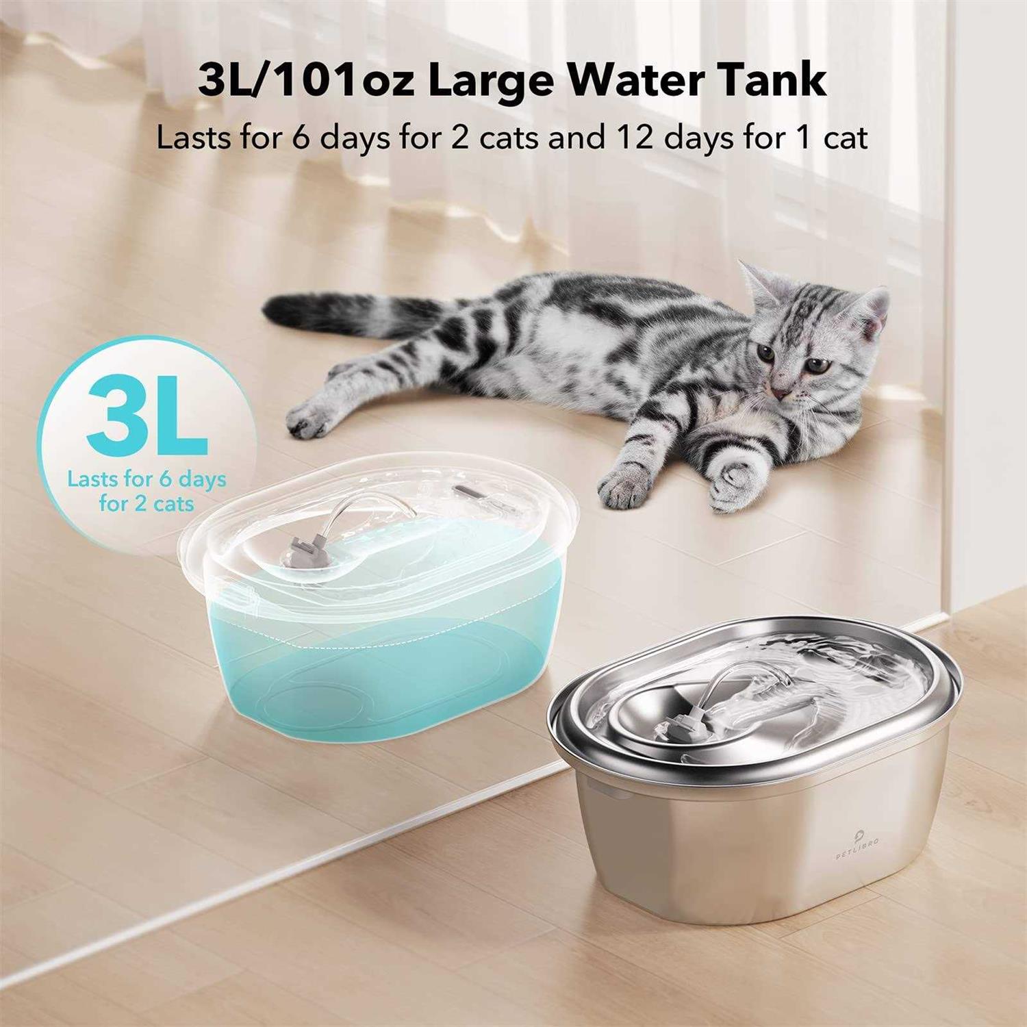 PETLIBRO Cat Water Fountain Stainless Steel 2L & 3L Pet Water Fountain for Cats Inside