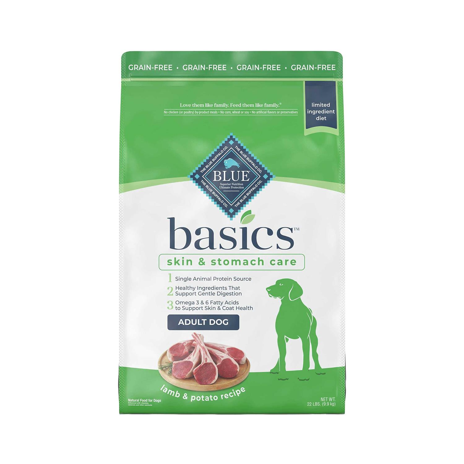 Blue Buffalo Basics Skin & Stomach Care Grain Free Adult Dry Dog Food Lamb & Potato