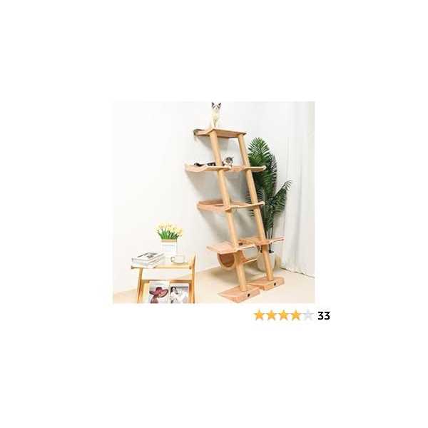 Cat Tree with Hammock Tall Wall Mounted Wood Scratching Post for Indoor Cats Climbing Activity Tower