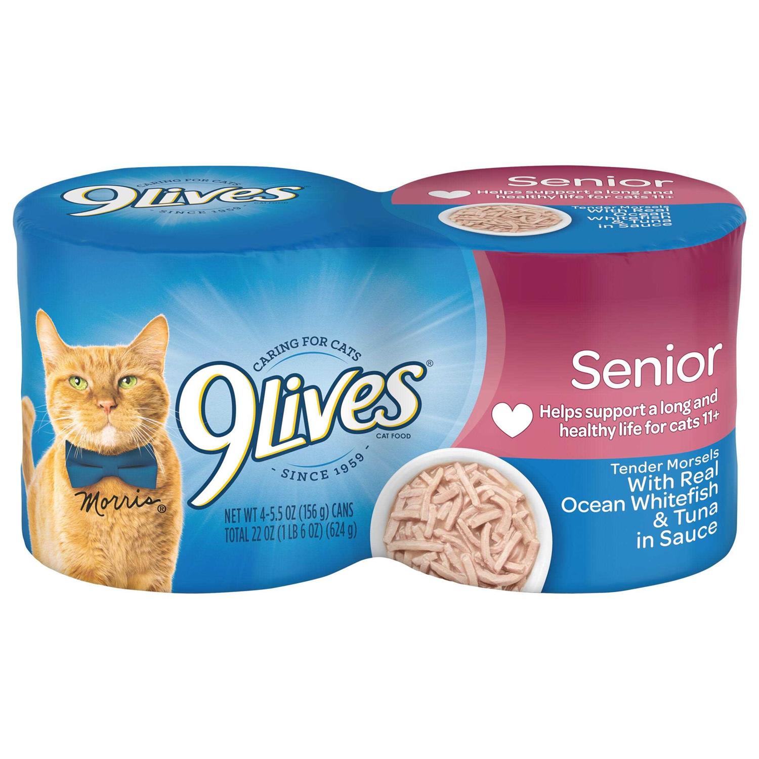 9Lives Wet Senior Cat Food Tender Morsels with Real Ocean Whitefish & Tuna in Sauce