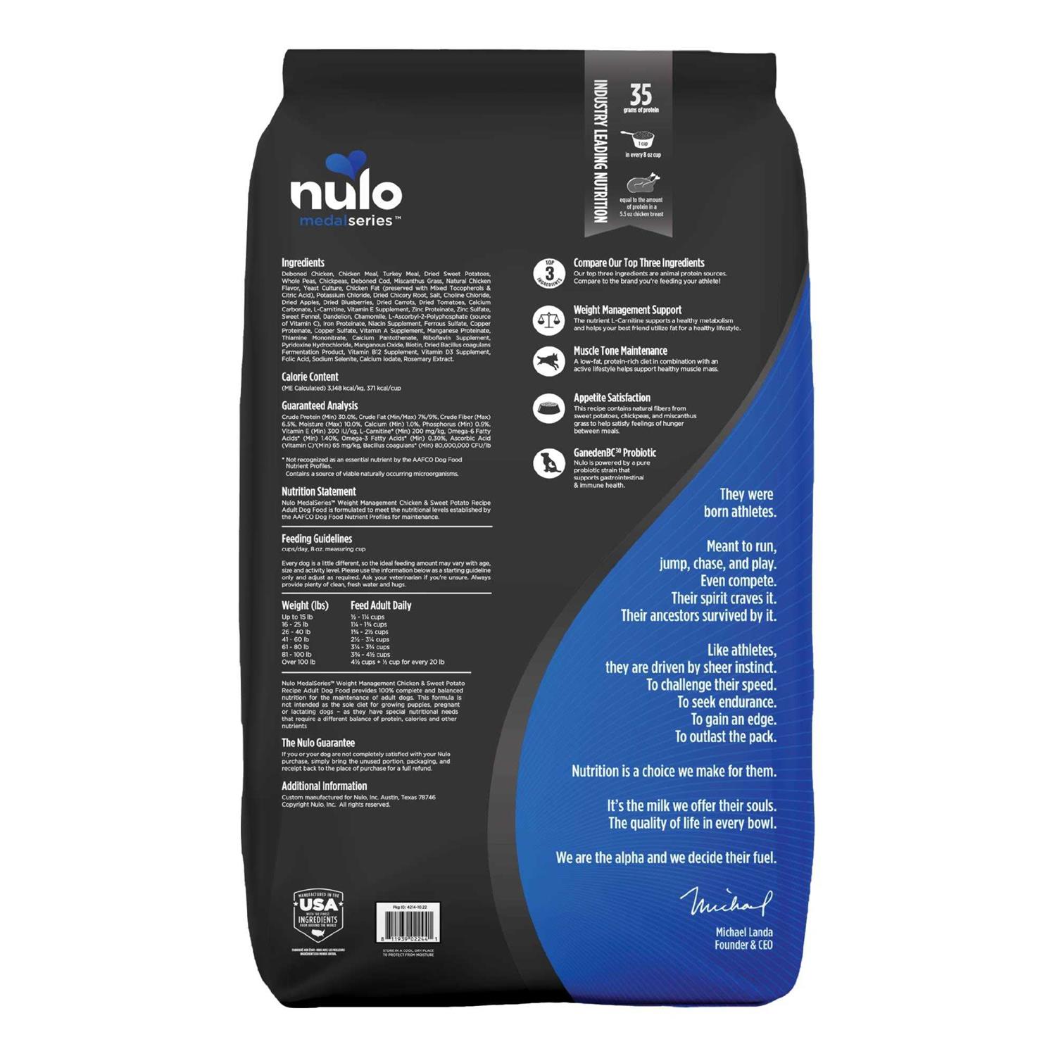 Nulo MedalSeries Grain-Free Weight Management Chicken & Sweet Potato Adult Dry Dog Food