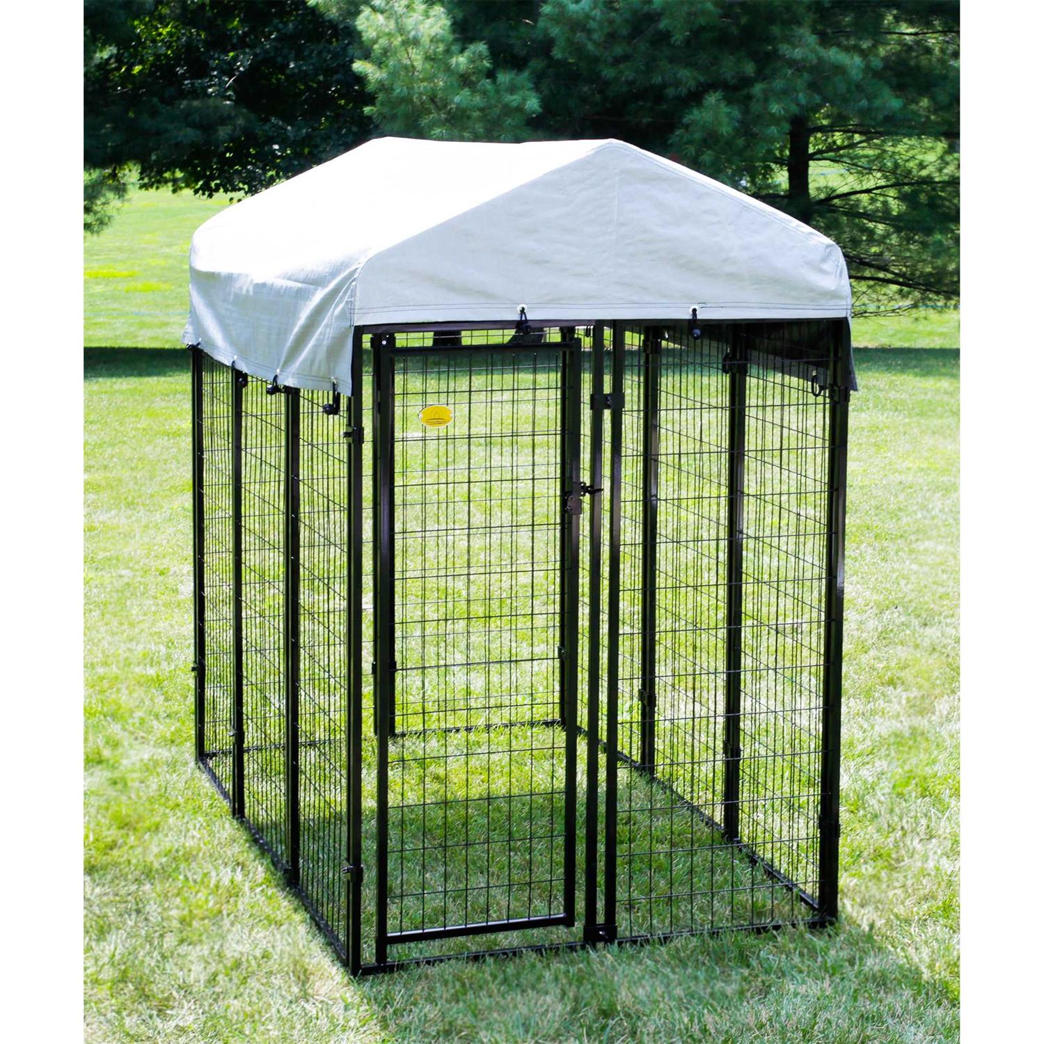 KennelMaster Vinyl Coated Welded Wire Boxed Dog Kennel, Black, 6-ft x 4-ft x 6-ft
