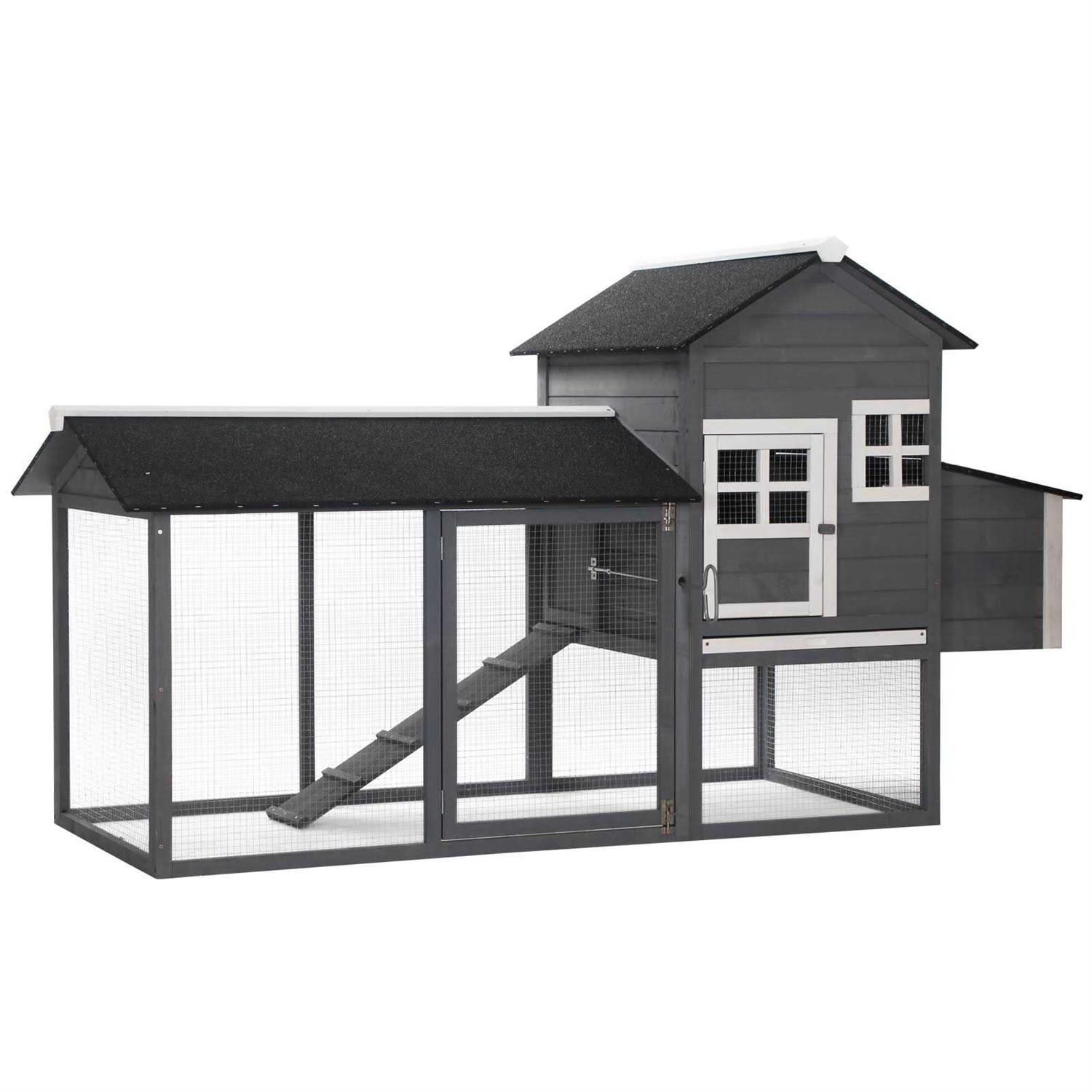 PawHut 84 Wooden Chicken Coop Hen House Outdoor with Run Nesting Box