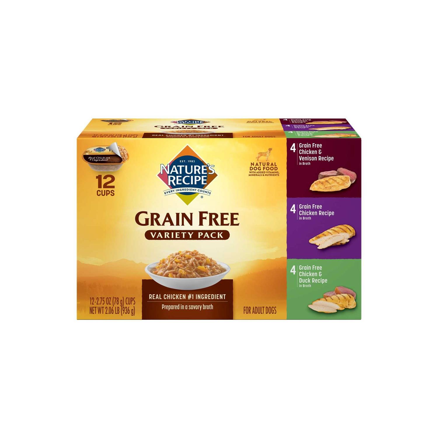 Nature’s Recipe Grain Free Chicken Variety Pack Wet Dog Food, 2.75 Ounces (Pack of 12), Size: 33 Ounces