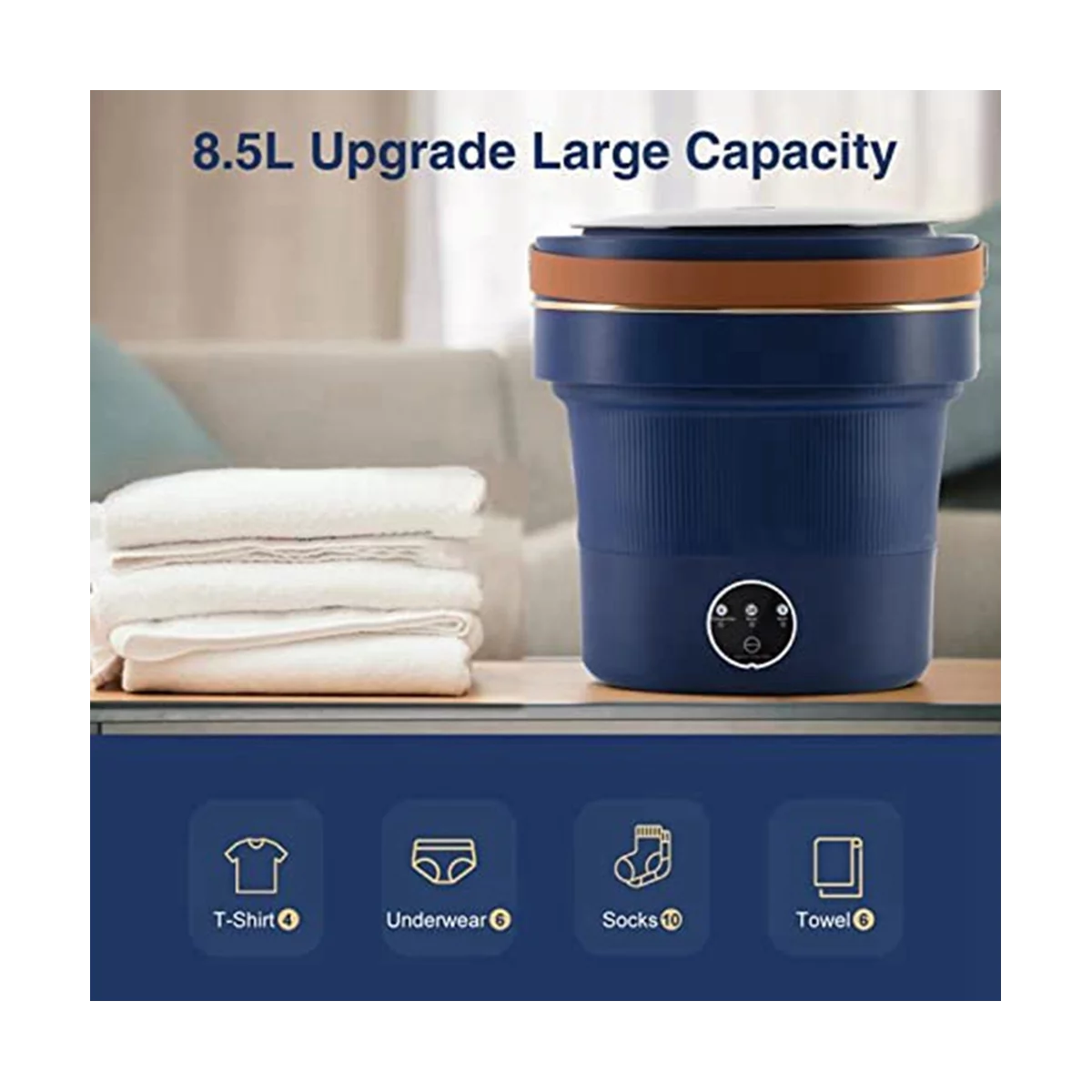 8.5L Capacity Foldable Mini Washing Machine with Drainer Basket for