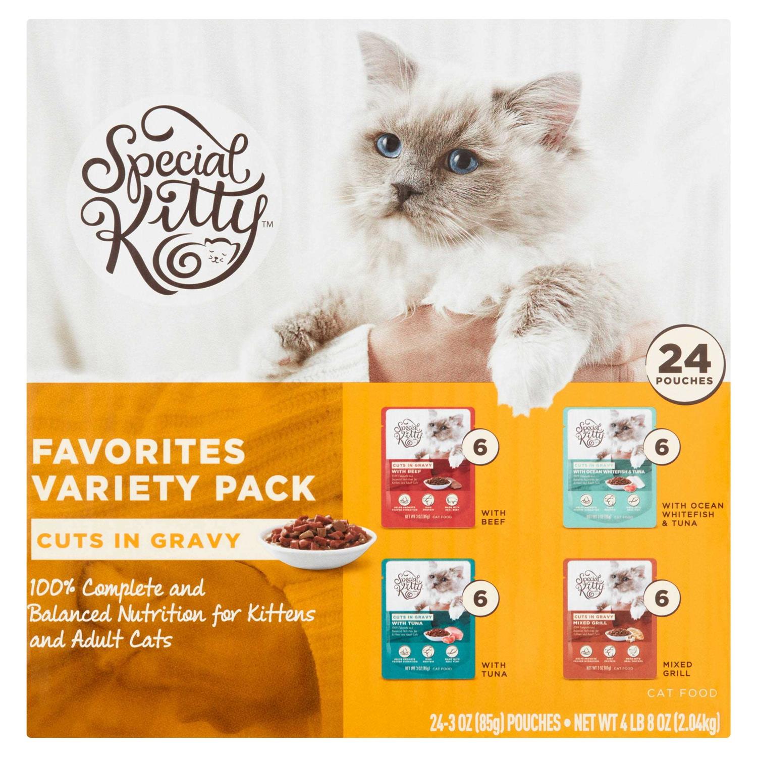 Special Kitty Favorites Variety Pack Cuts in Gravy Cat Food, Kittens and Adult Cats 3oz. Pouches