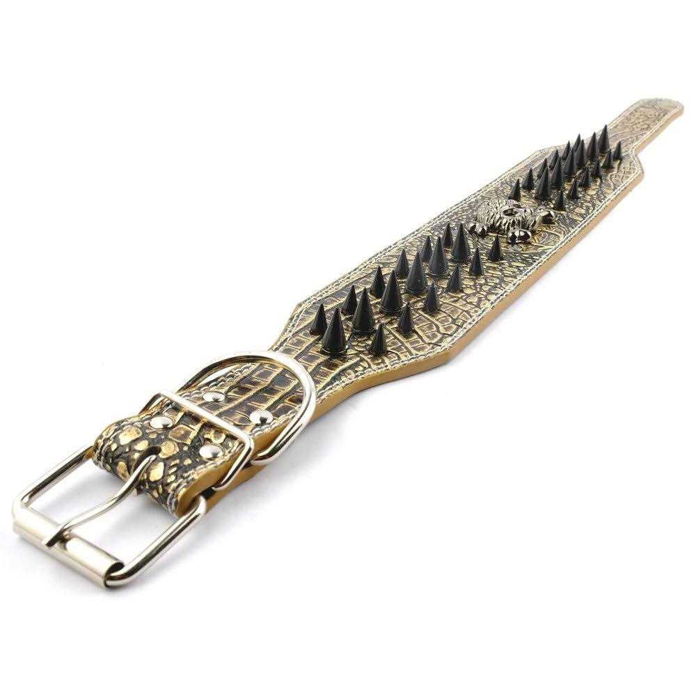 Berry Pet 3 Inch Width Sharp Spiked Studded Leather Dog Collar for Training,Sports,Walking,Travel,Dog Show,Heavy Duty,Medium Dogs,Pitbull