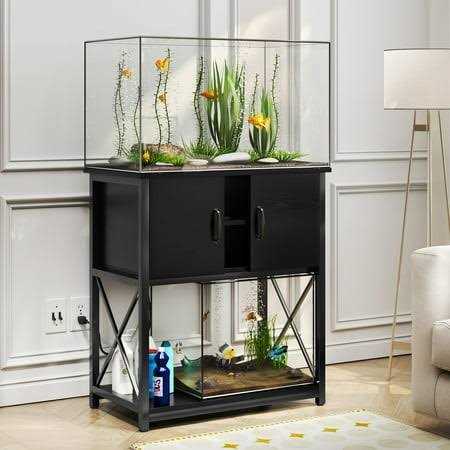 Tc-homeny 10-29 Gallon Aquarium/Fish Tank Stand 2 layers with Cabinet and Charging Station/Power Outlets