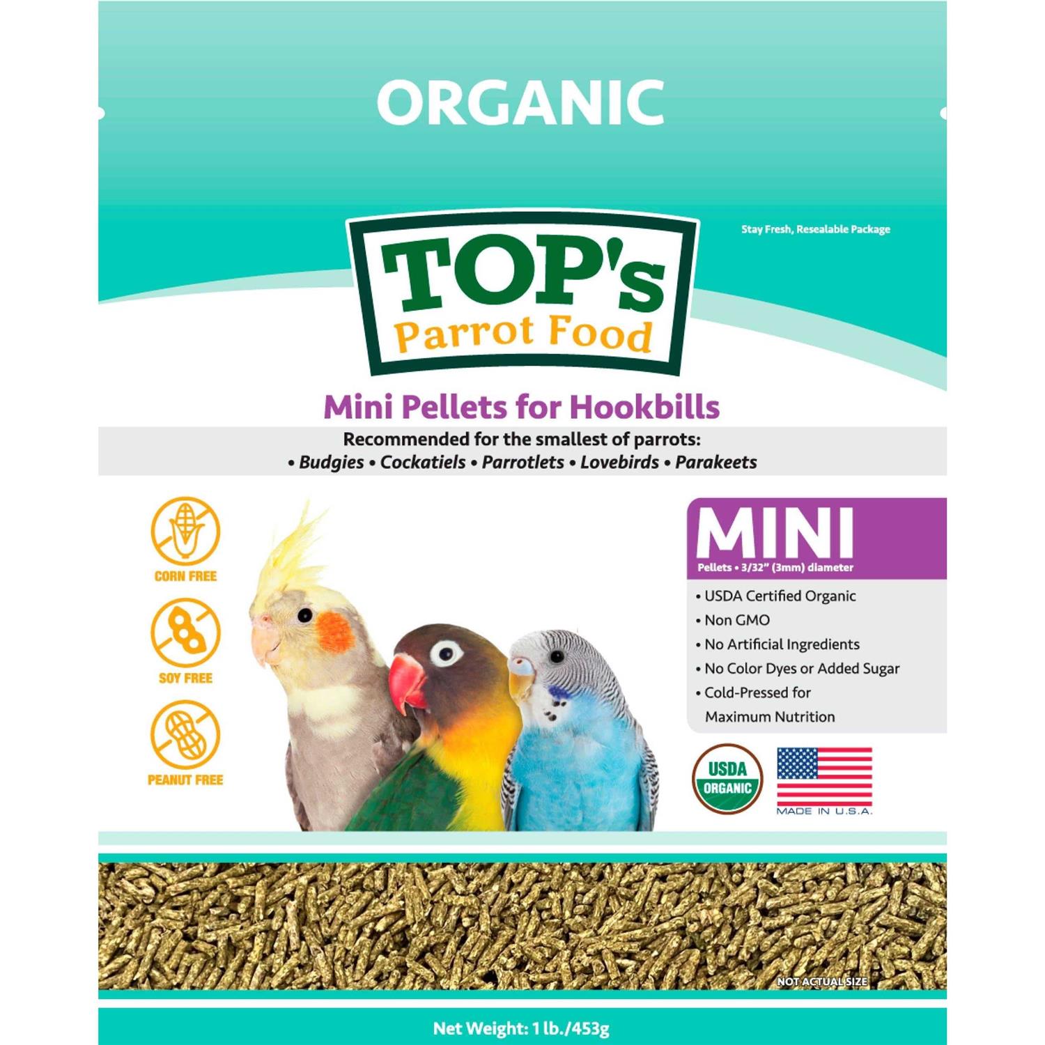 TOP’s Parrot Food Mini Pellets 1lb Bird Food