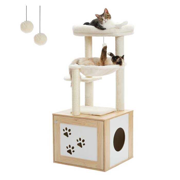 Pawz Road Cat Tree with Litter Box Enclosure Cat Tower with Scratching Posts for All Indoor Cats