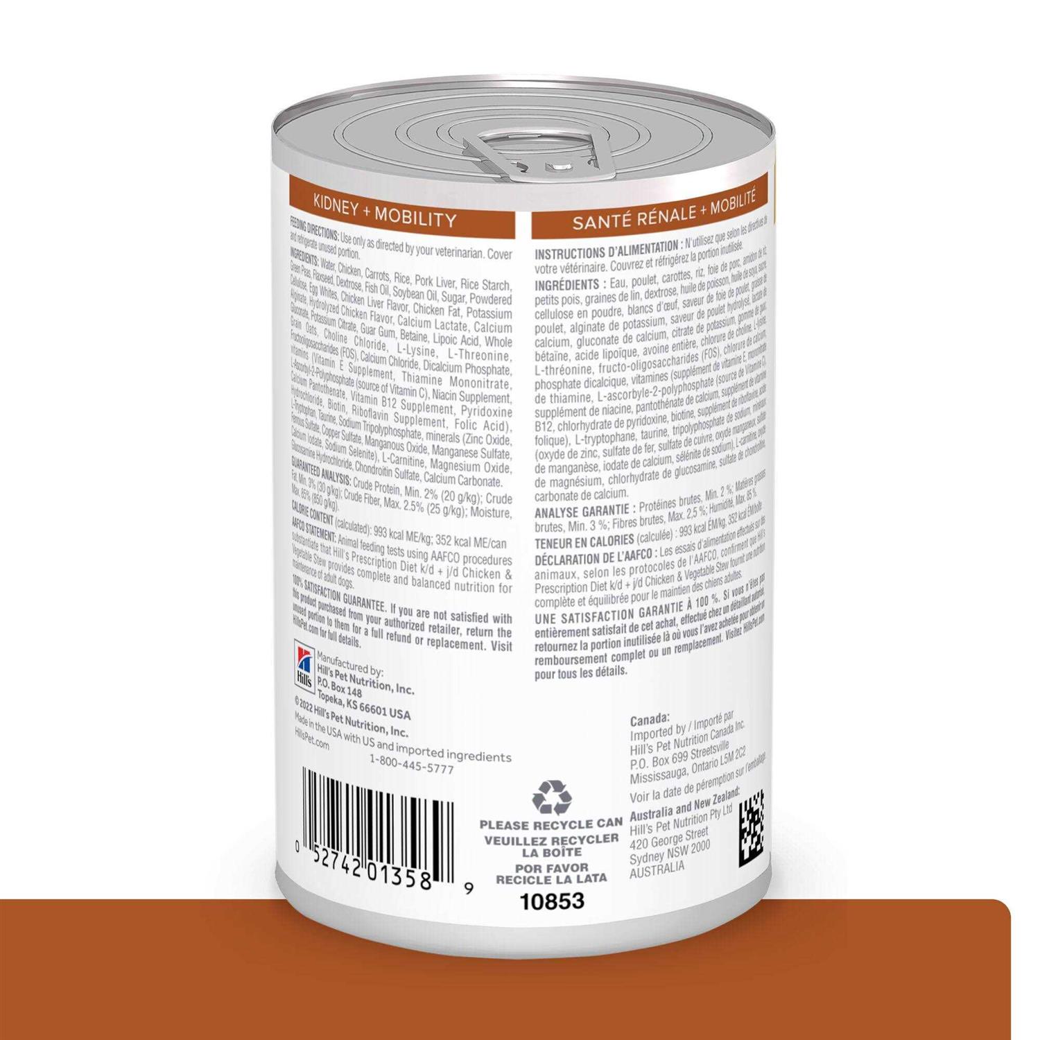 Hill’s Prescription Diet k/d Kidney Care + Mobility Chicken & Vegetable Stew Flavor Canned Dog Food