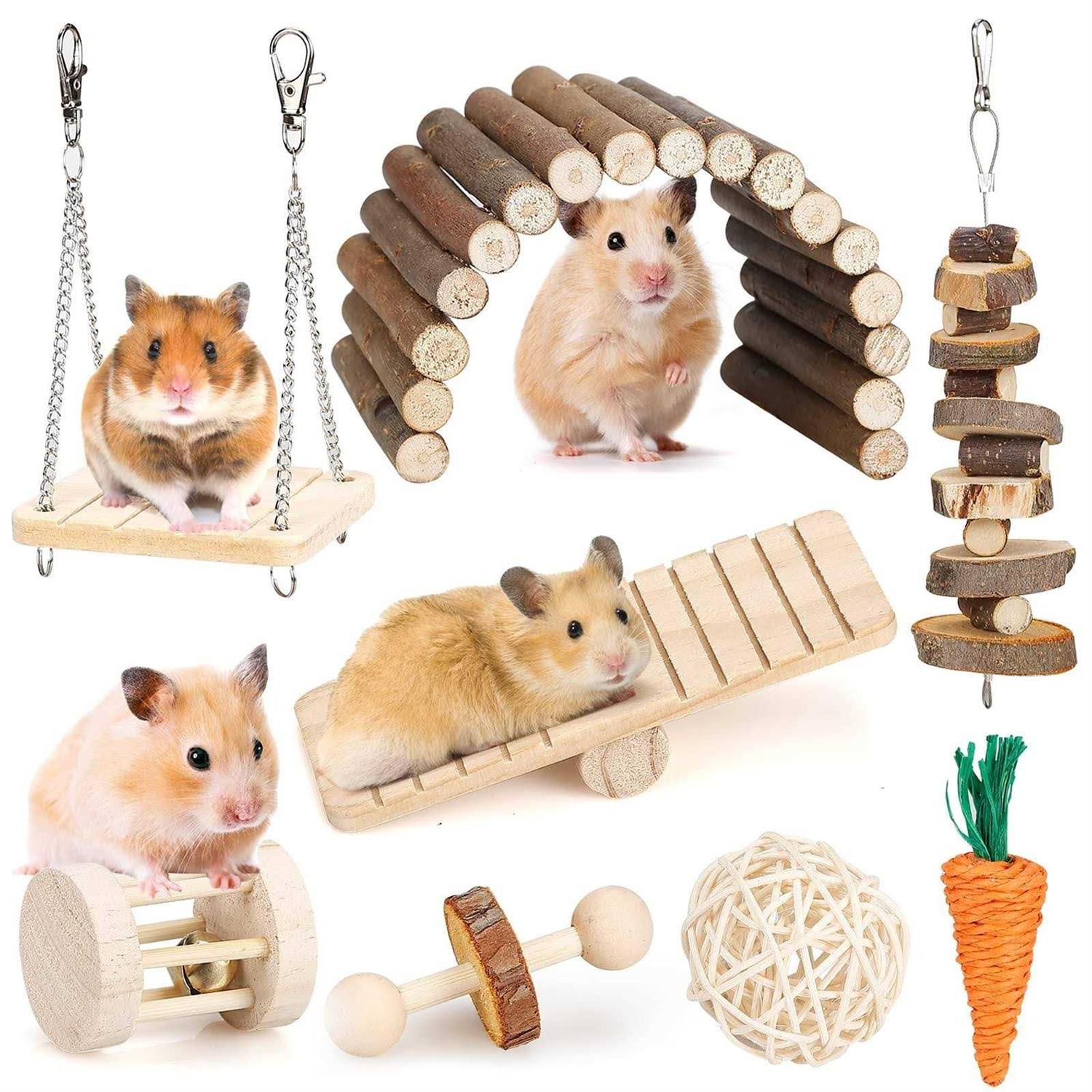 BBjinronjy Hamster Chew Toys Set Small Animal Molar Toys Teeth Care Wooden Accessories for Guinea Pigs,Chinchillas,Gerbils,Mice,Rats,Mouse Rodents Toy Swing