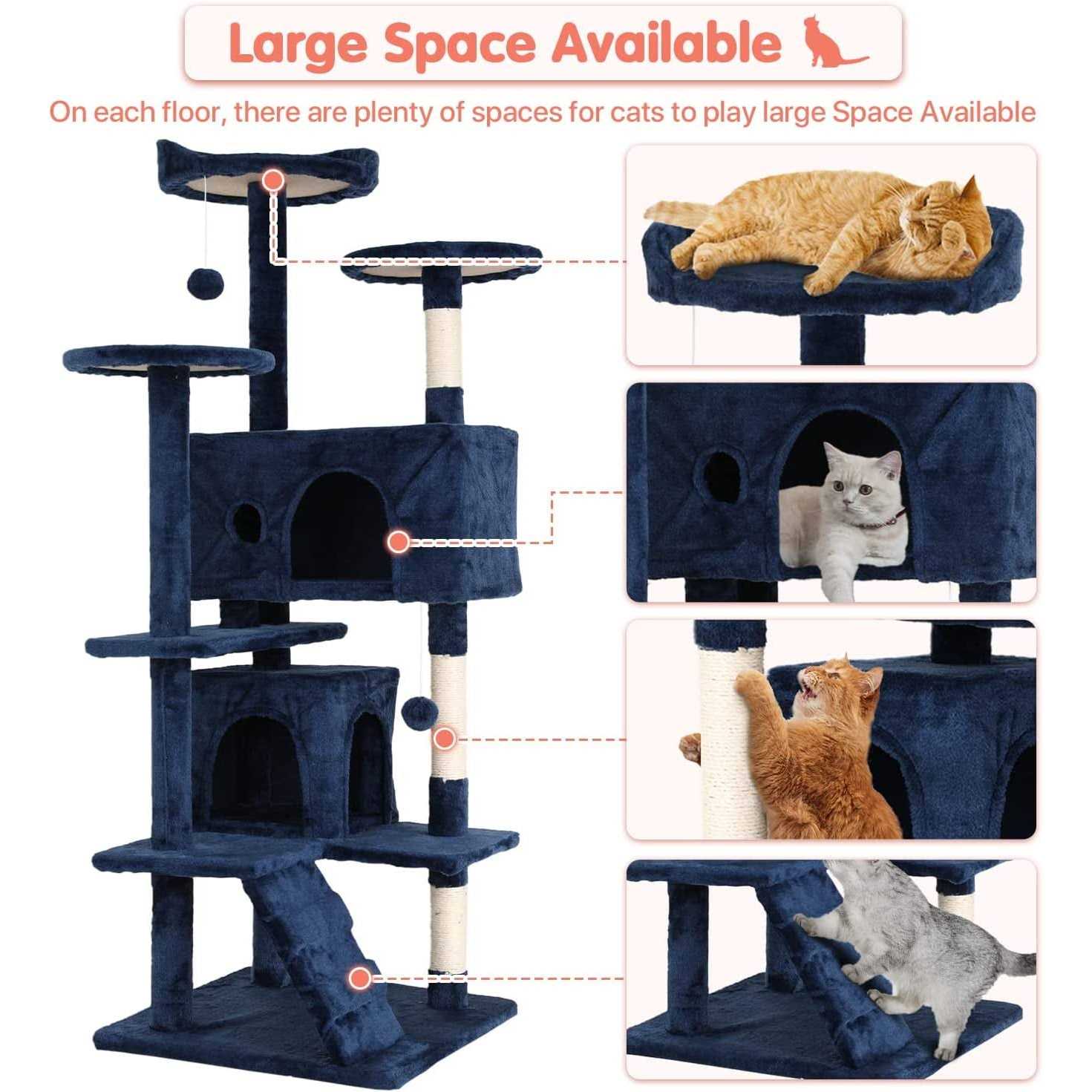 Niamvelo 54-in Double Condo Cat Tree Tower Playhouse with Scratching Post & Perch for Indoor