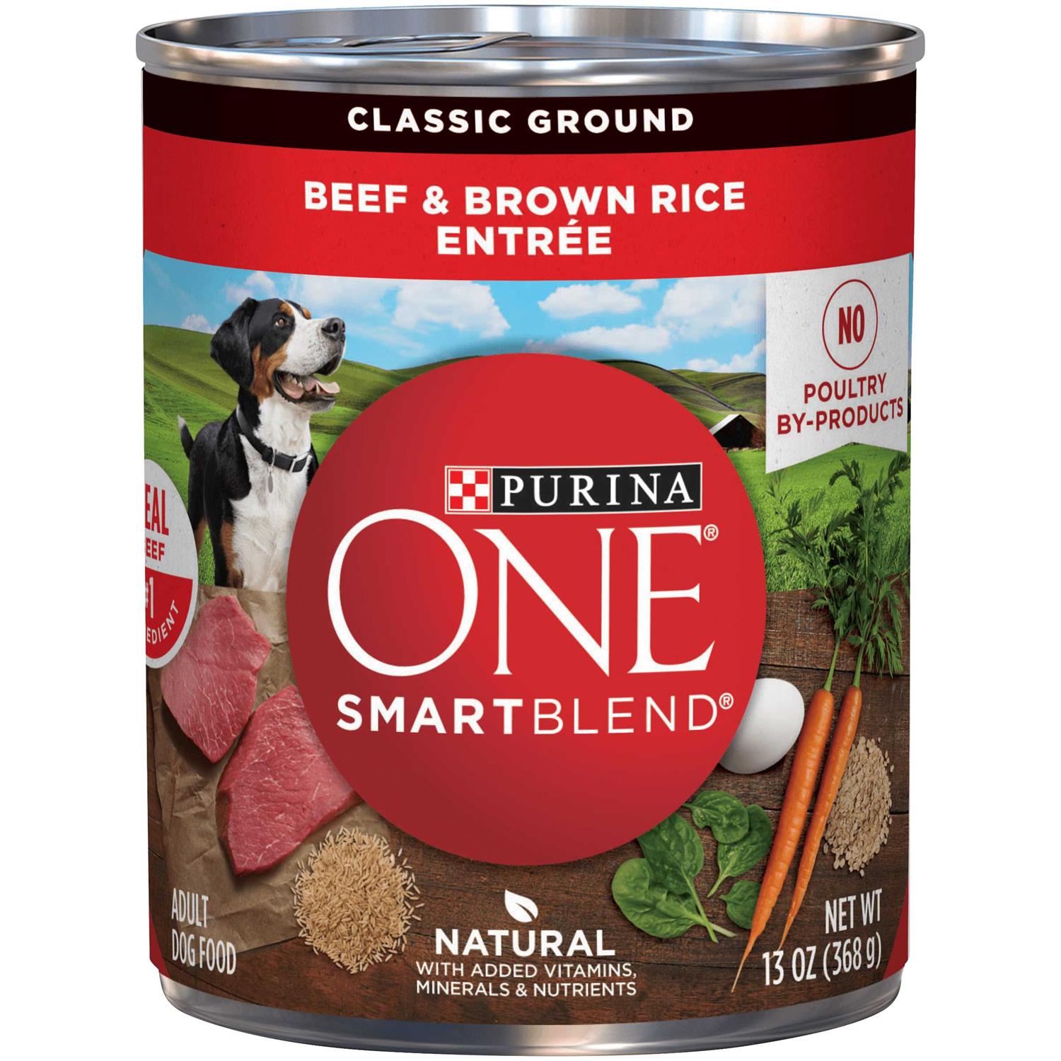 Purina ONE SmartBlend Ground Beef & Rice Dog Food, 13-oz, 12 ct
