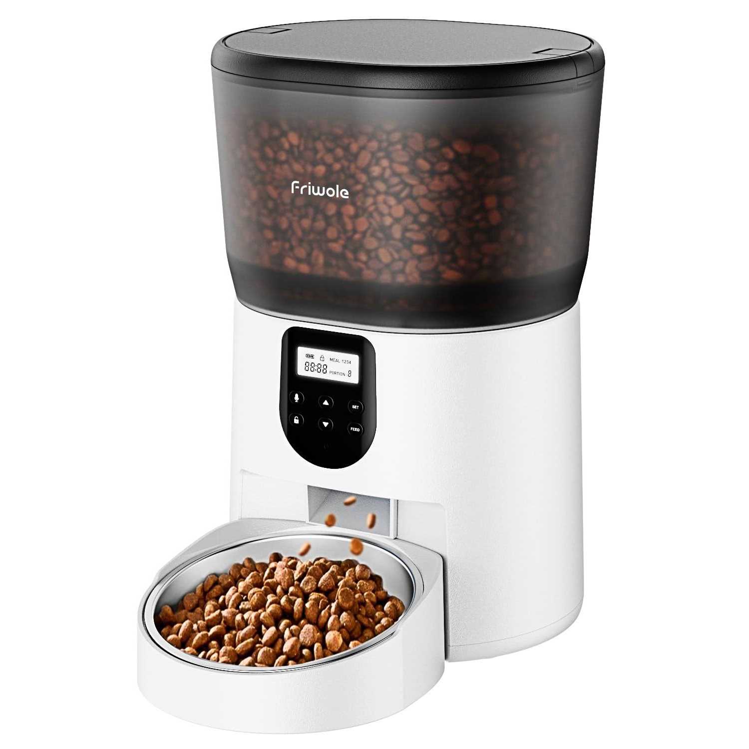 FRIWOLE Automatic Cat Feeders for Two Cats FRIWOLE 6L Automatic Cat Food Dispenser with Double Bowls