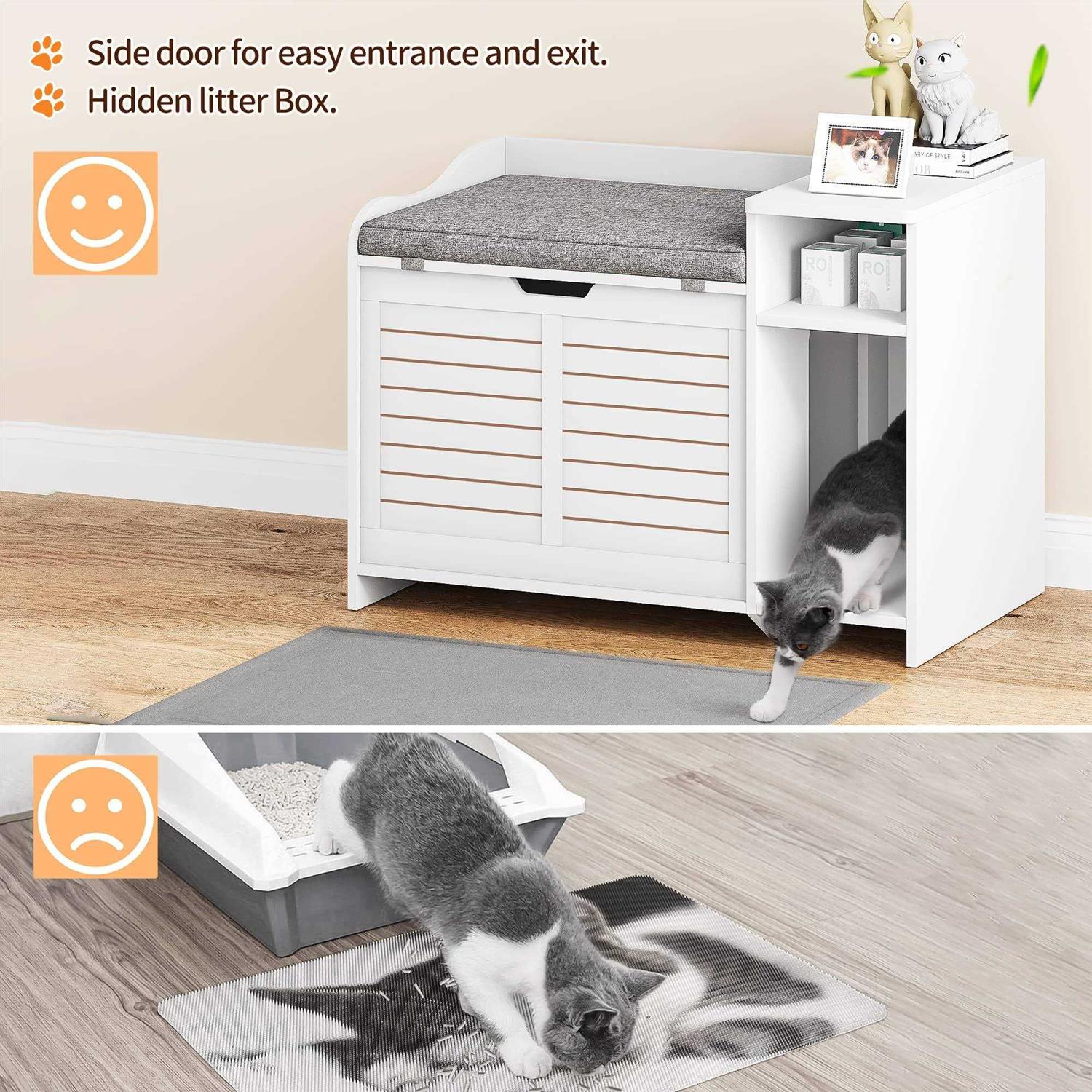 IDEALHOUSE Litter Box Enclosure with Top Opening with Cushion Cat Litter Box Furniture Hidden