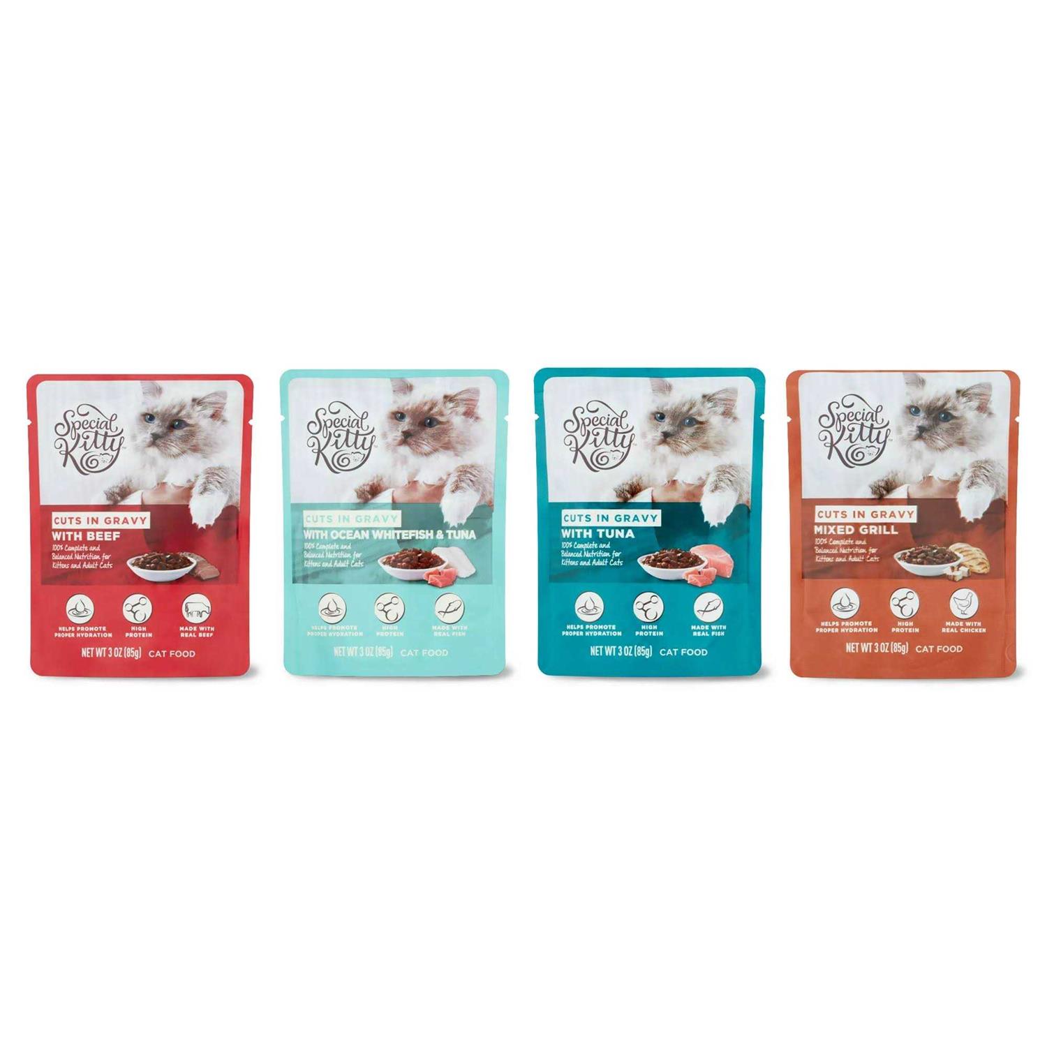 Special Kitty Favorites Variety Pack Cuts in Gravy Cat Food, Kittens and Adult Cats 3oz. Pouches