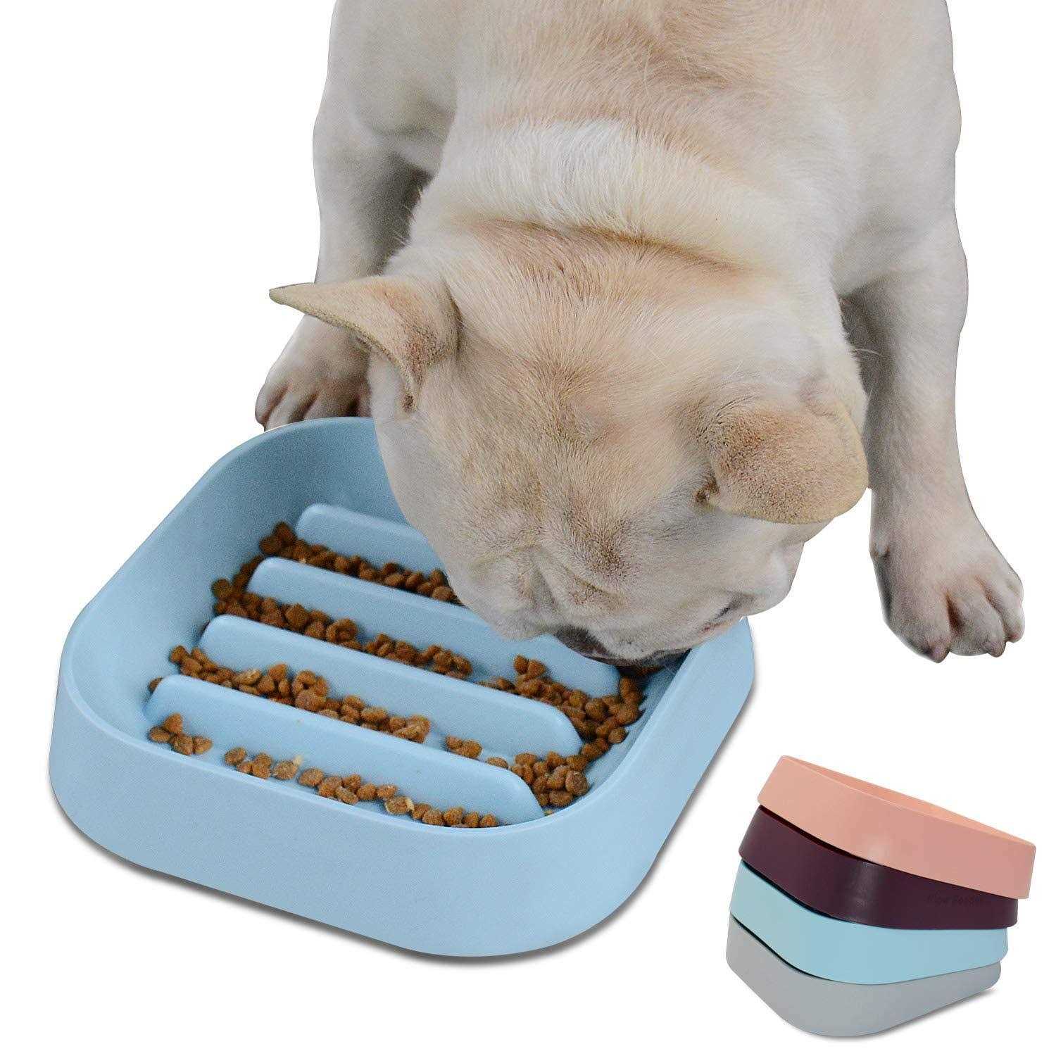 Hifrenchies Healthy Slow Feeding Dog Bowl for French Bulldog -Slow Feeder Dog Bowl No Chocking Dog Cat Food Bowl with Striped Shape Pattern